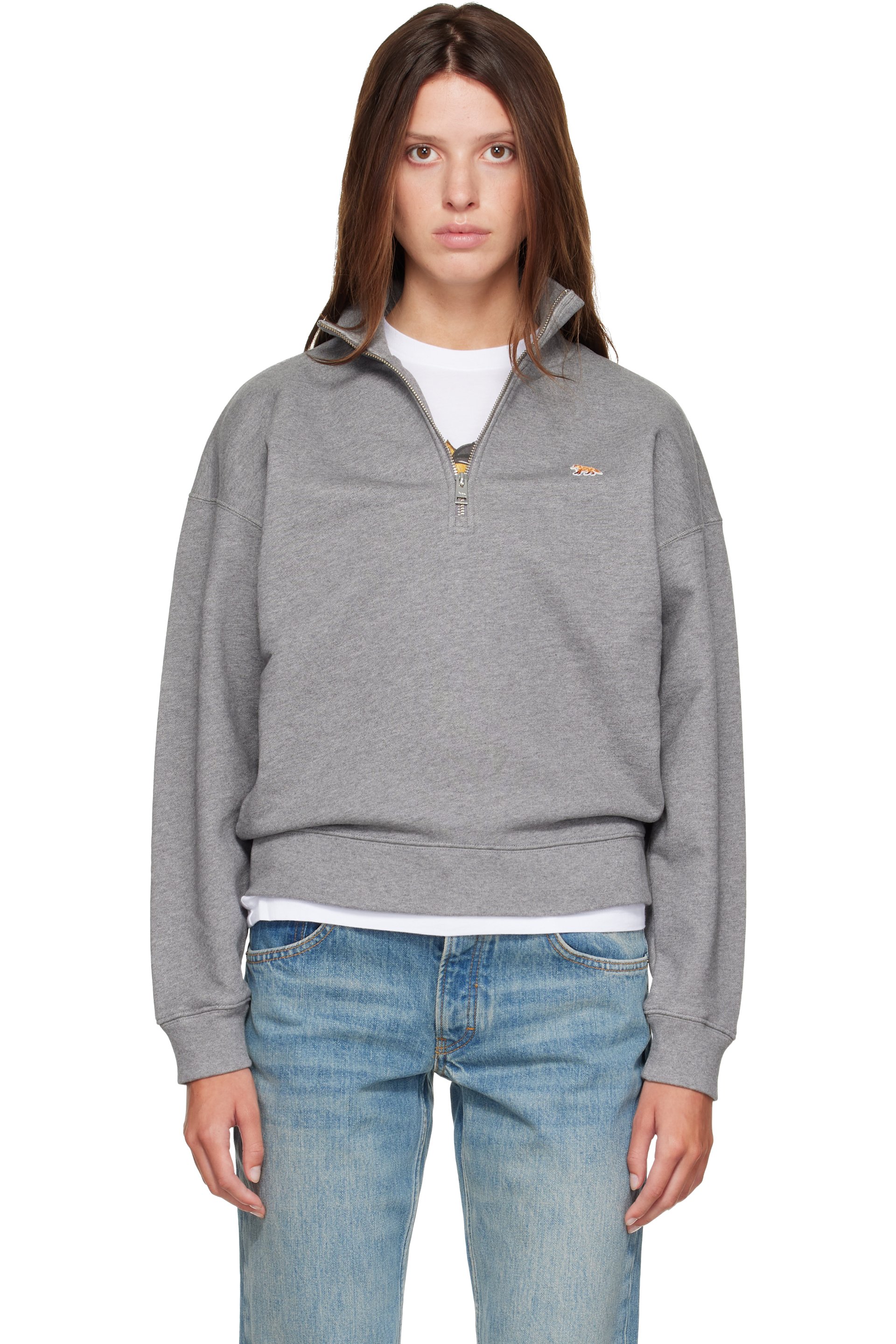 Maison Kitsuné - Gray Baby Fox Half Zipped Sweatshirt
