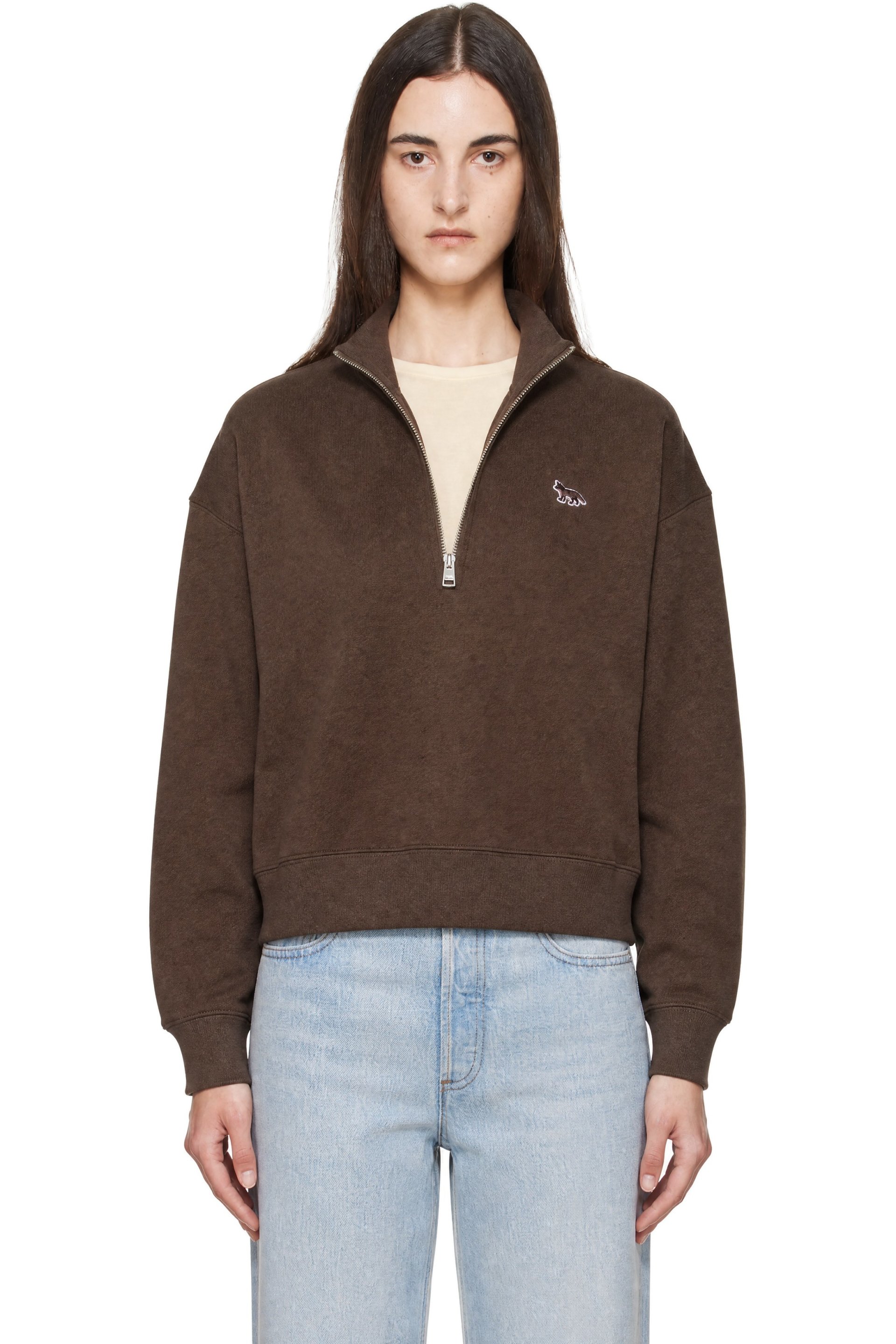 Maison Kitsuné - Brown Baby Fox Half Zip Sweatshirt