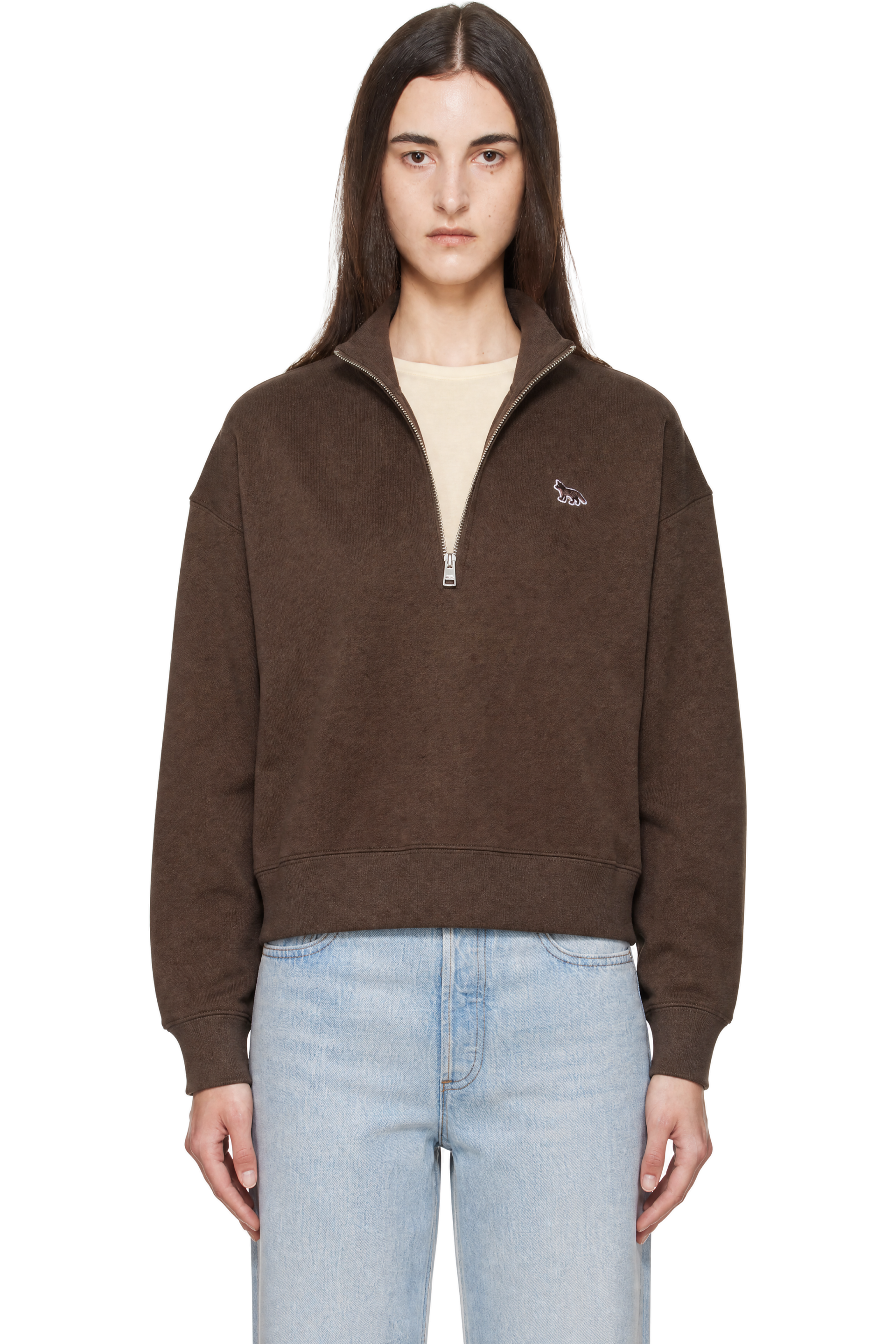 Maison Kitsuné - Brown Baby Fox Half Zip Sweatshirt