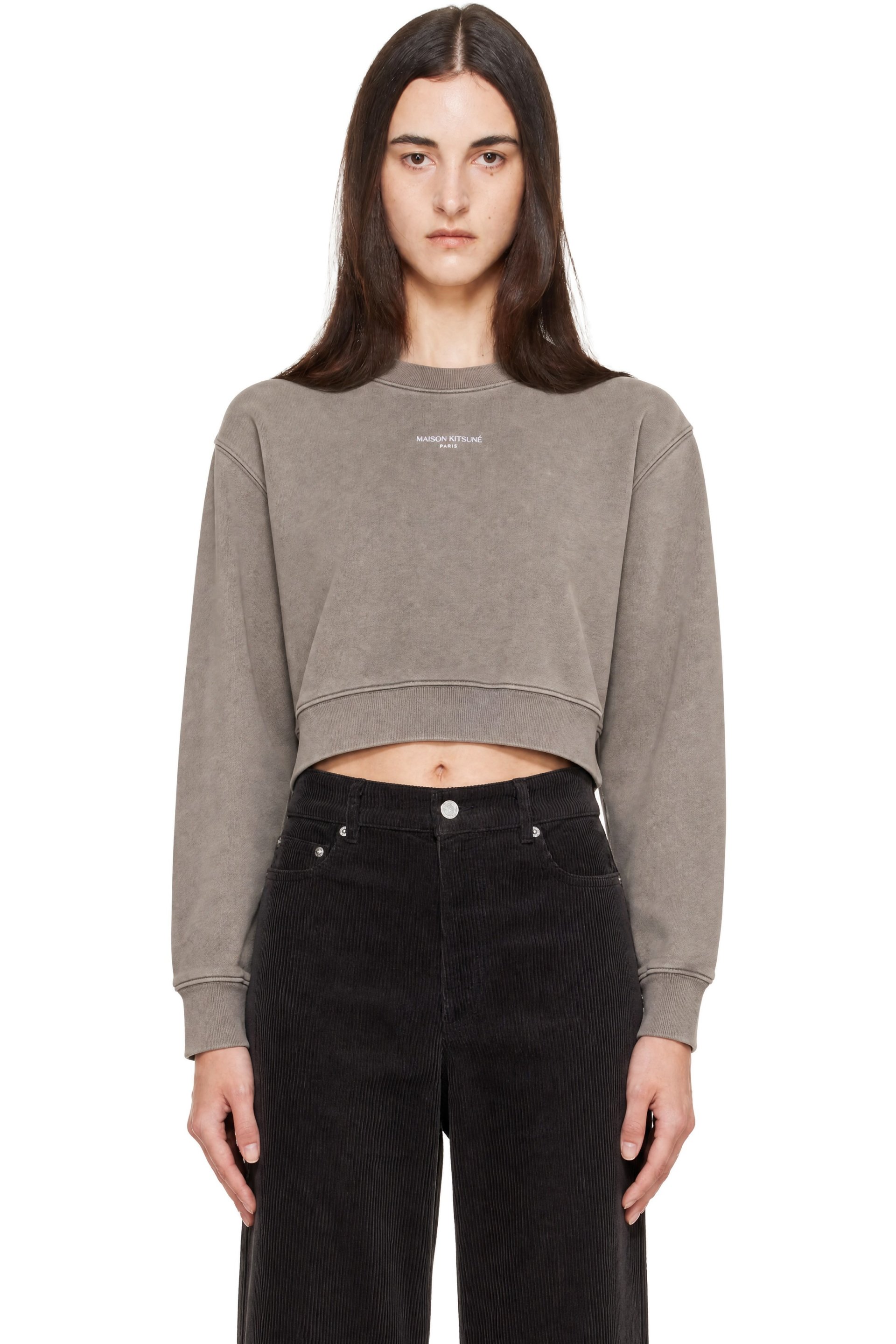 Maison Kitsuné - Gray 'Maison Kitsune Paris' Faded Cropped Sweatshirt