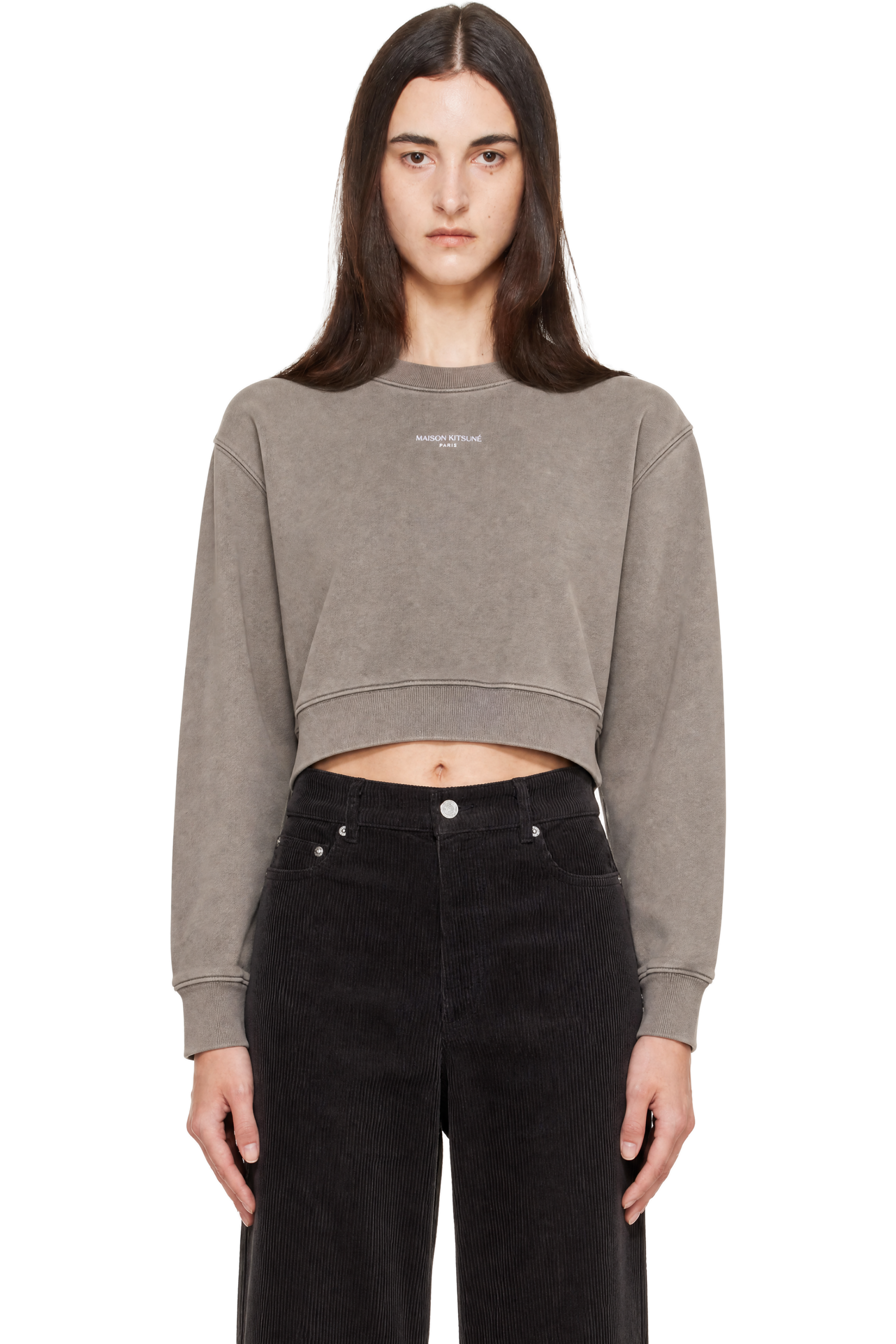 Maison Kitsuné - Gray 'Maison Kitsune Paris' Faded Cropped Sweatshirt