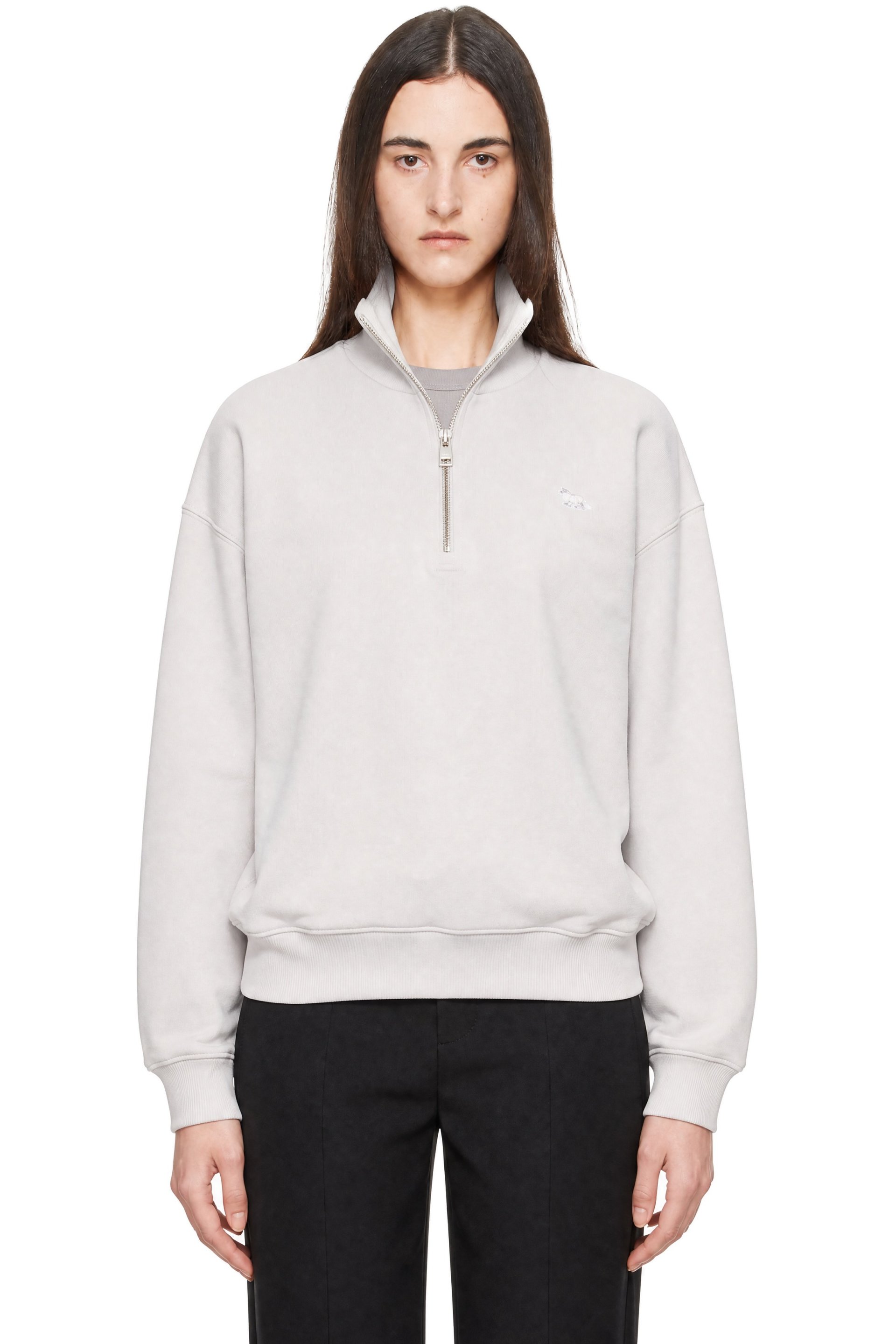 Maison Kitsuné - Gray Baby Fox Half Zip Sweatshirt