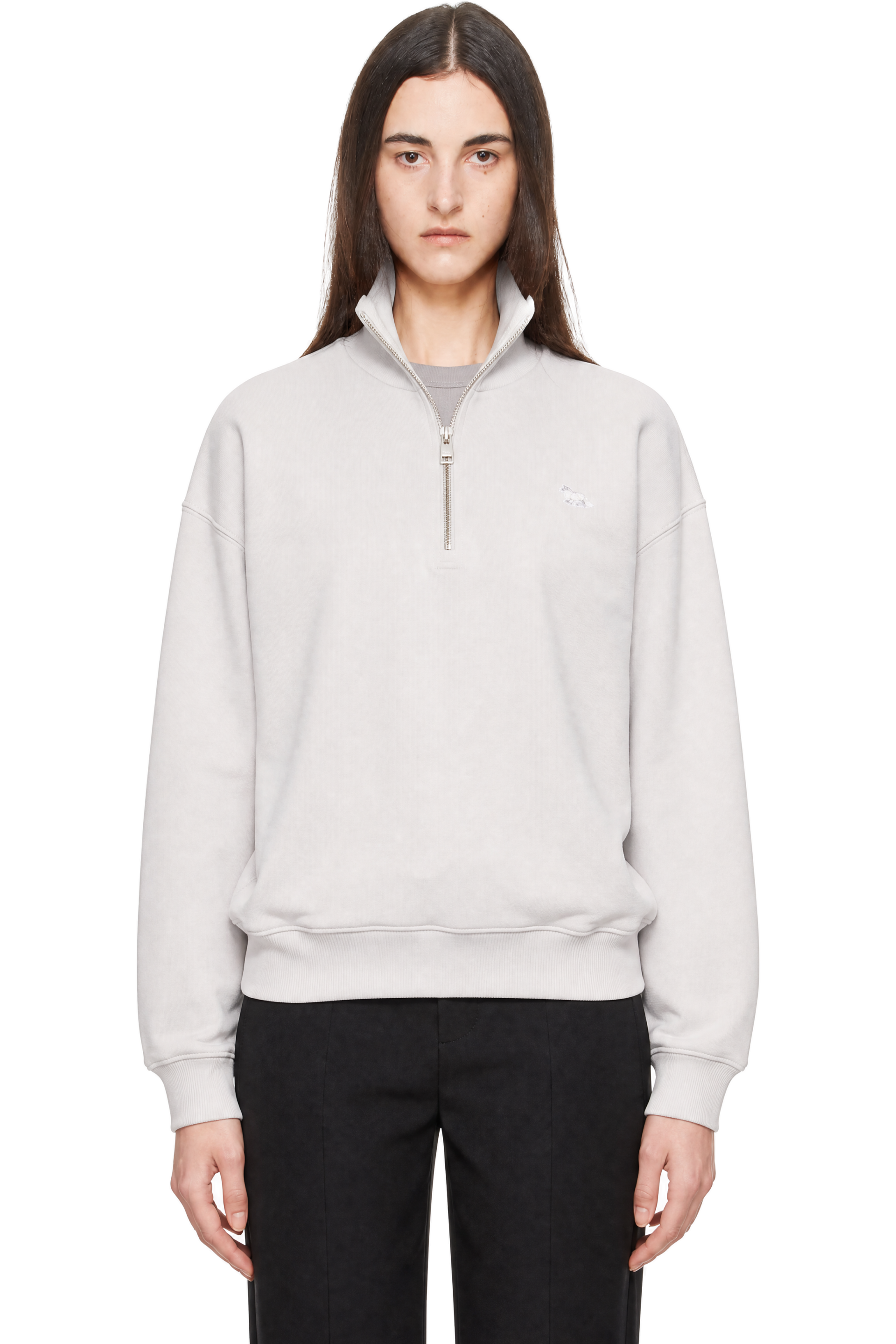 Maison Kitsuné - Gray Baby Fox Half Zip Sweatshirt