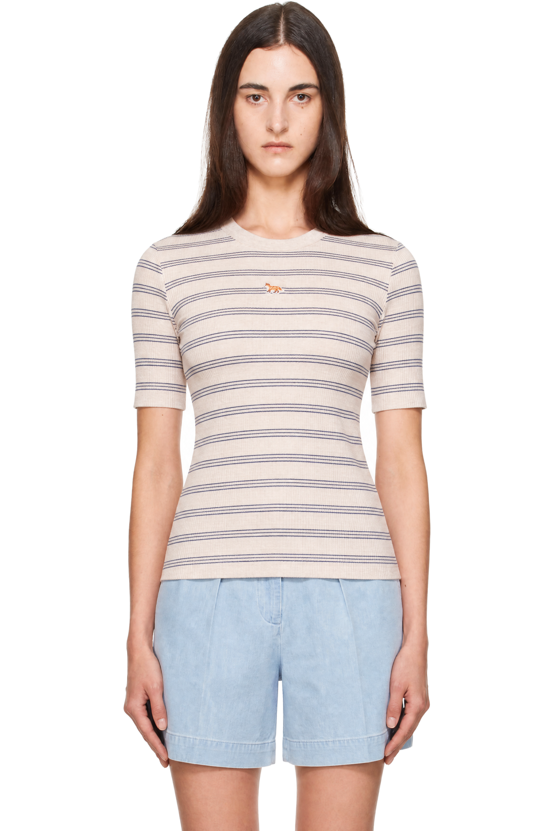 Maison Kitsuné - Beige Baby Fox Striped Fitted T-shirt