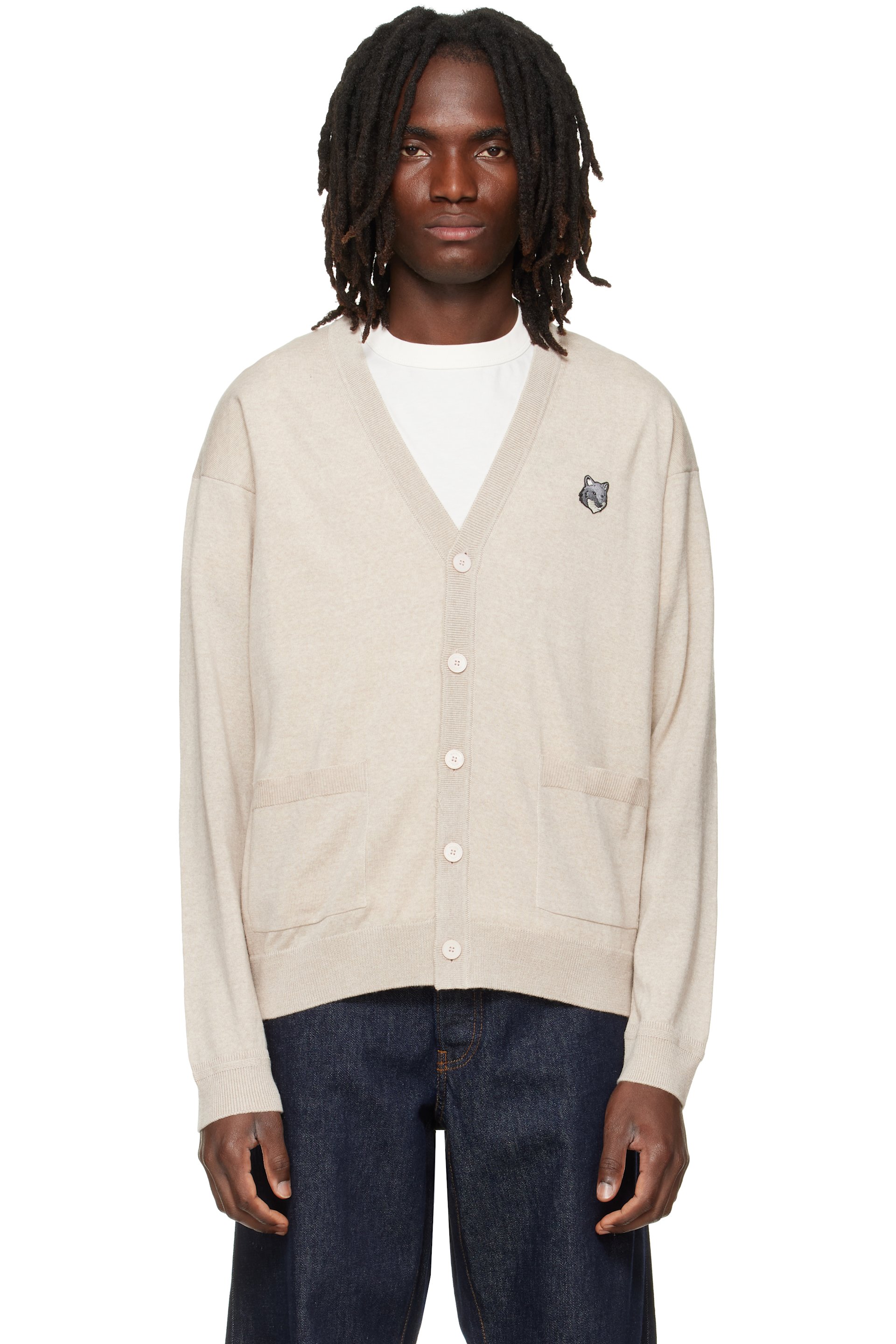 Maison Kitsuné - Beige Fox Head Merino Comfort Cardigan