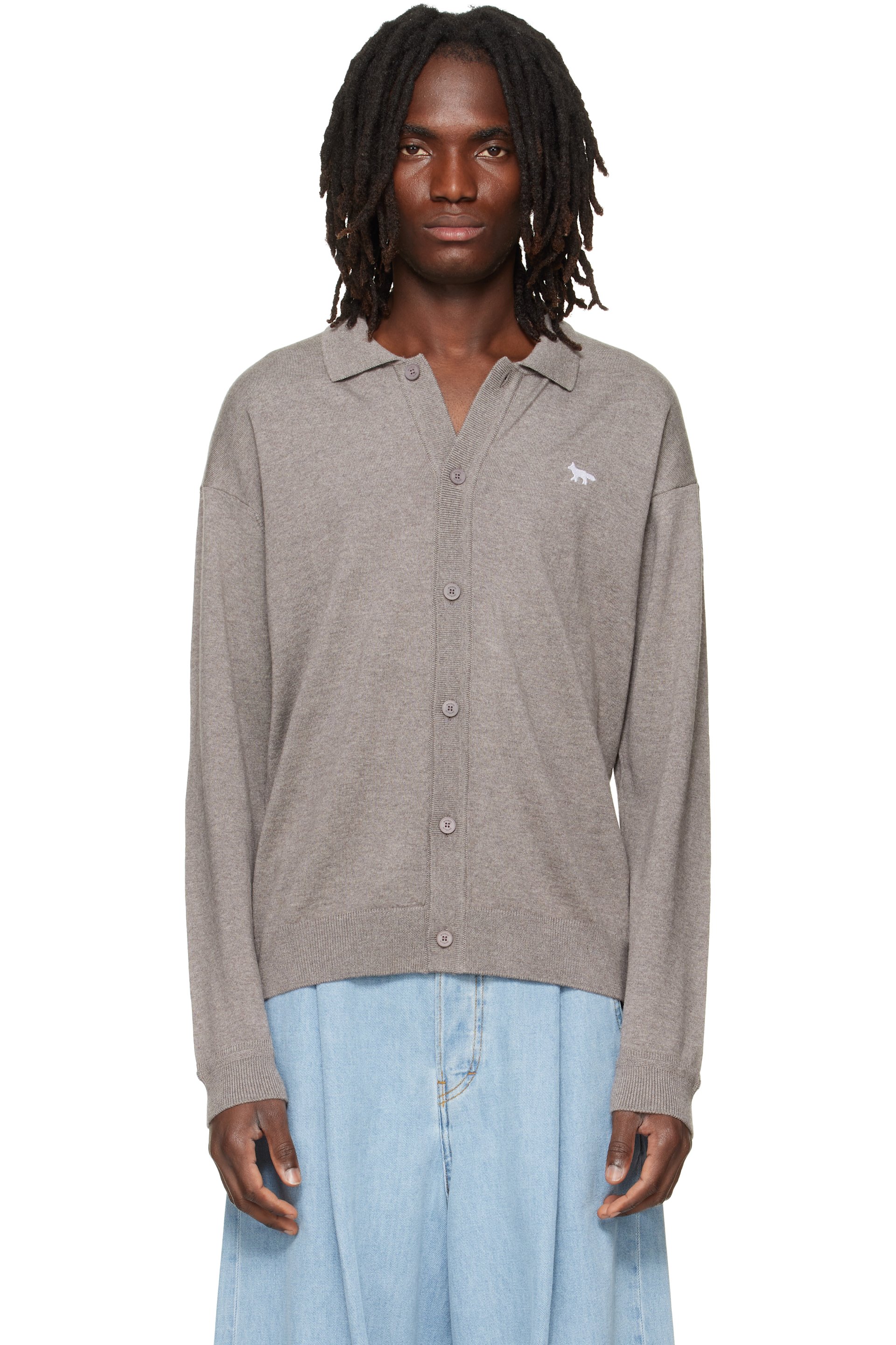 Maison Kitsuné - Taupe Profile Fox Comfort Polo Cardigan