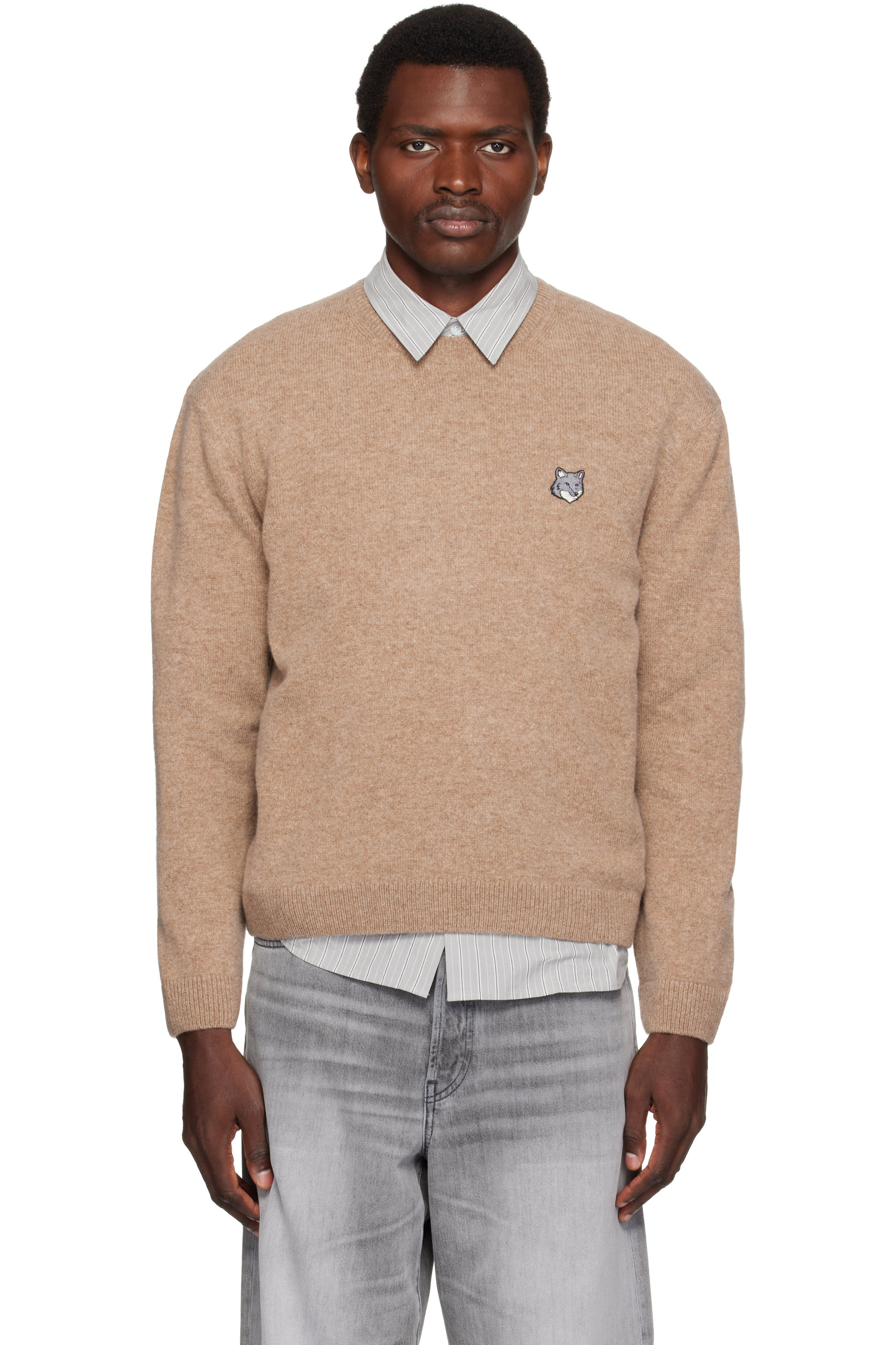 Maison Kitsuné - Beige Fox Head Lambswool Comfort Sweater
