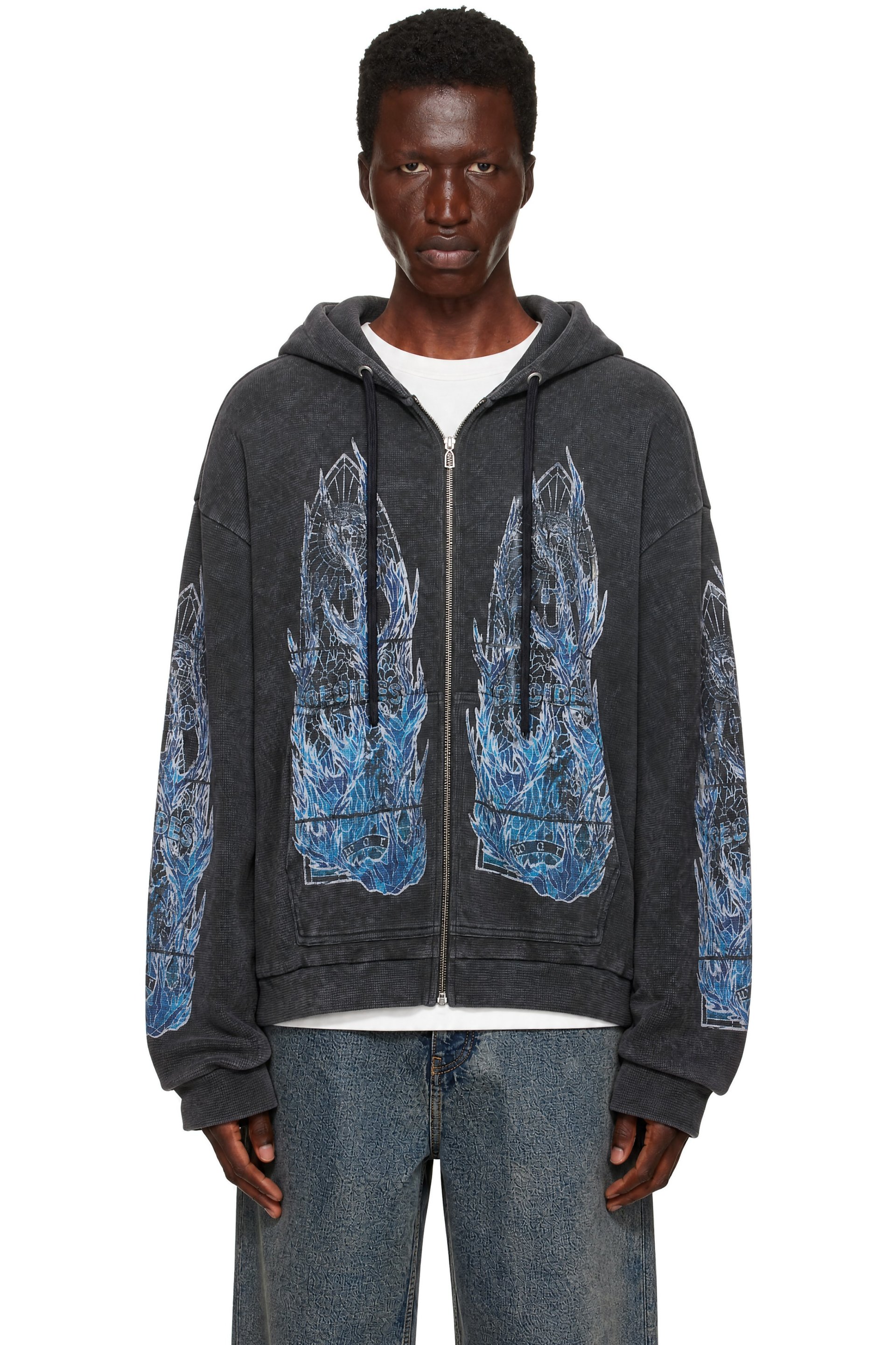 Who Decides War - Gray Flame Glass Waffle Zip Hoodie