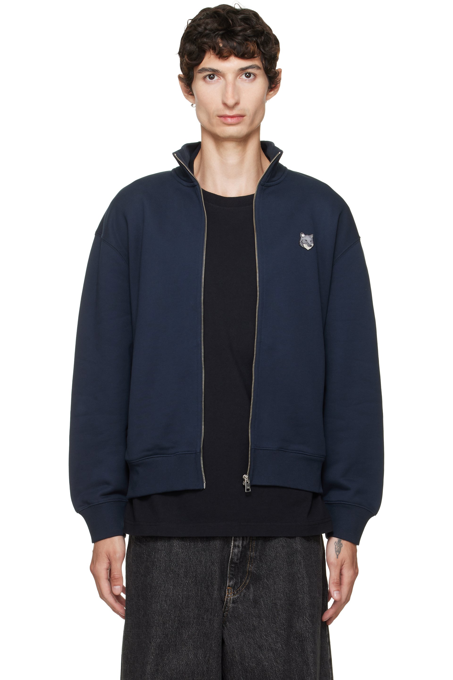 Maison Kitsuné - Navy Fox Head Zipped Comfort Sweatshirt