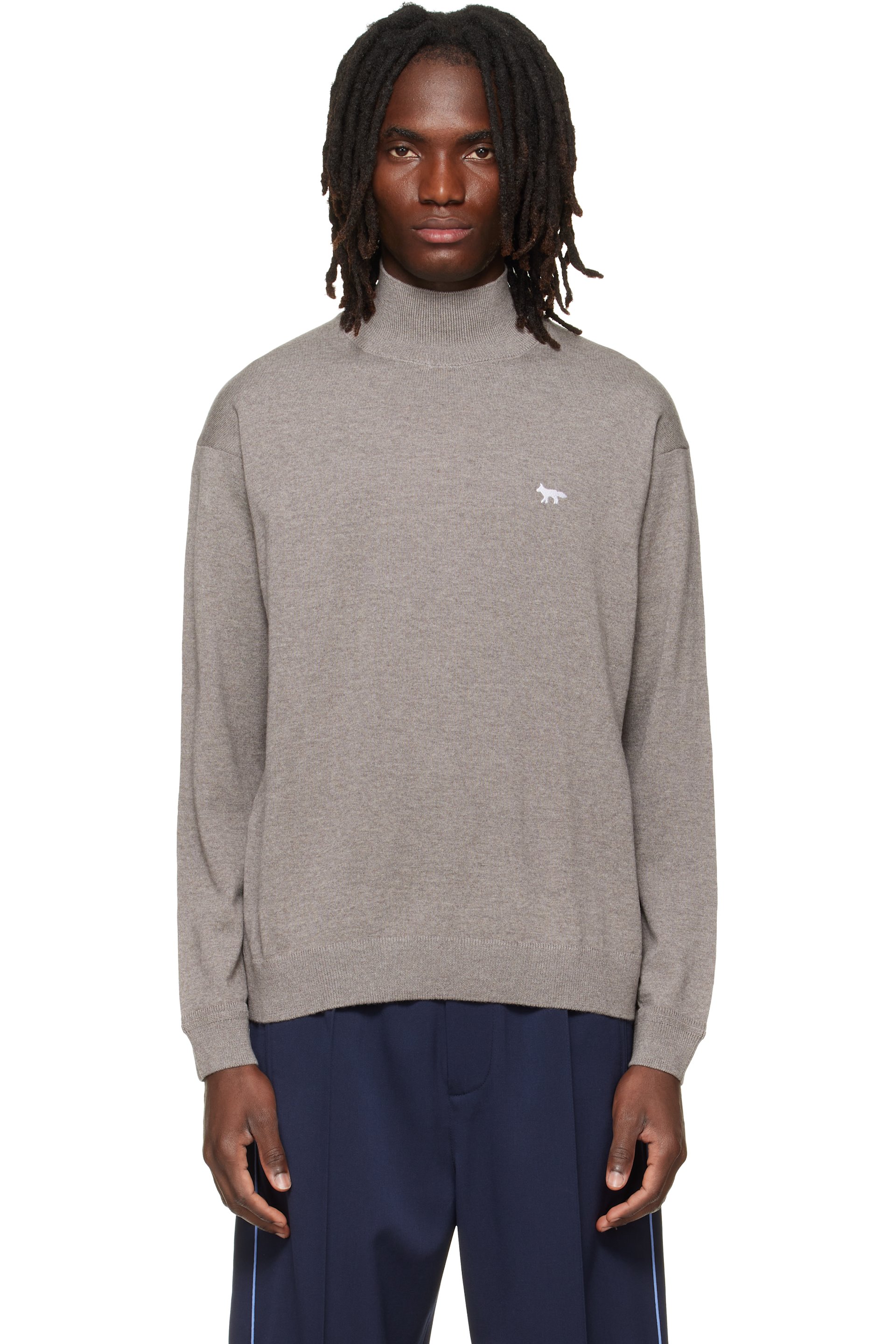 Maison Kitsuné - Taupe Profile Fox Comfort Mock Neck Sweater