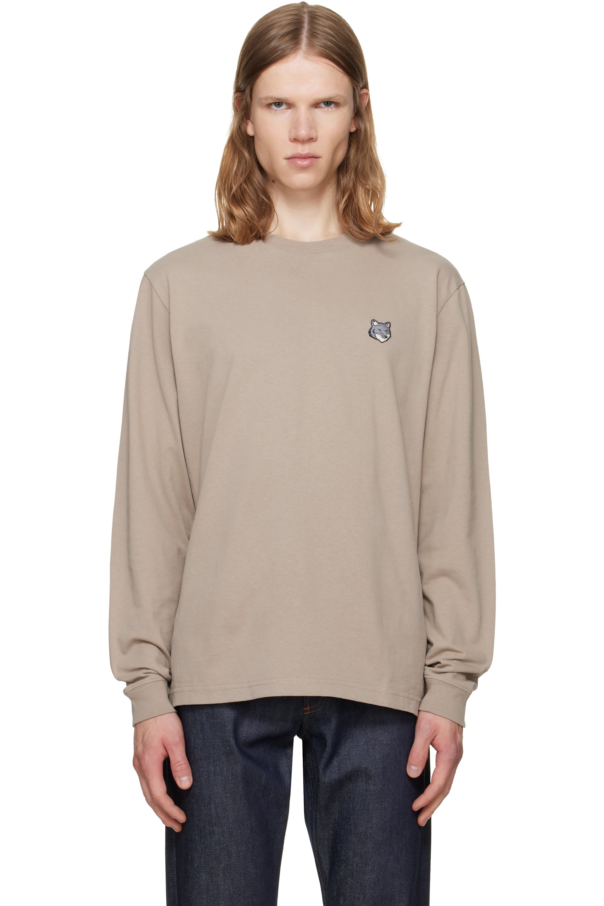 Maison Kitsuné - Taupe Fox Head Comfort Long Sleeve T-shirt