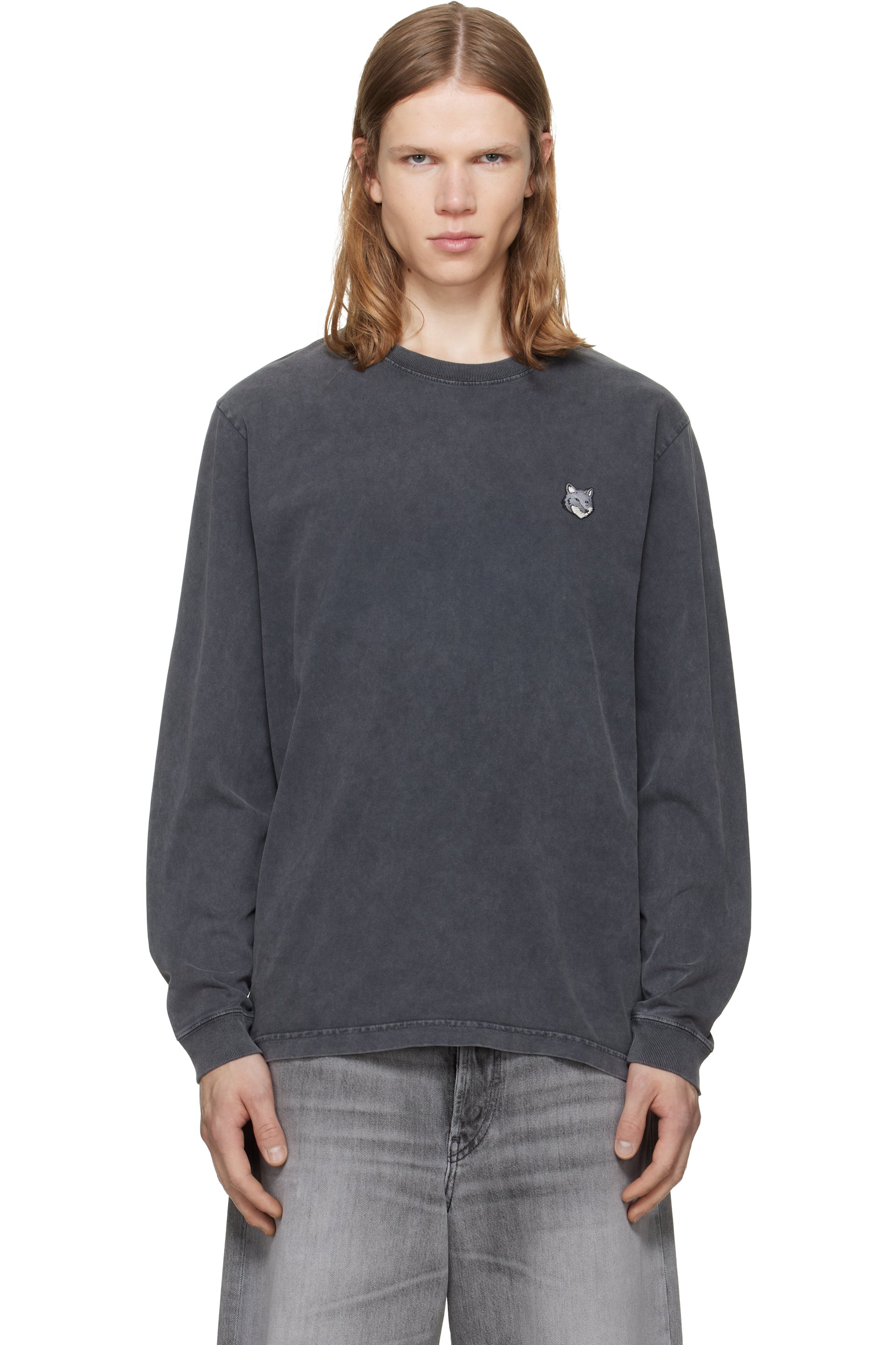 Maison Kitsuné - Gray Fox Head Faded Comfort Long Sleeve T-shirt