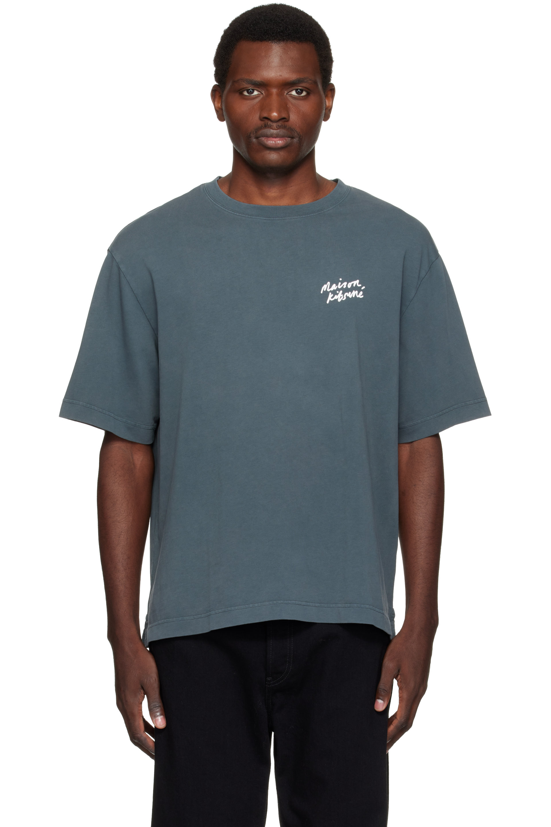 Maison Kitsuné - Gray Handwriting Faded Oversize T-shirt