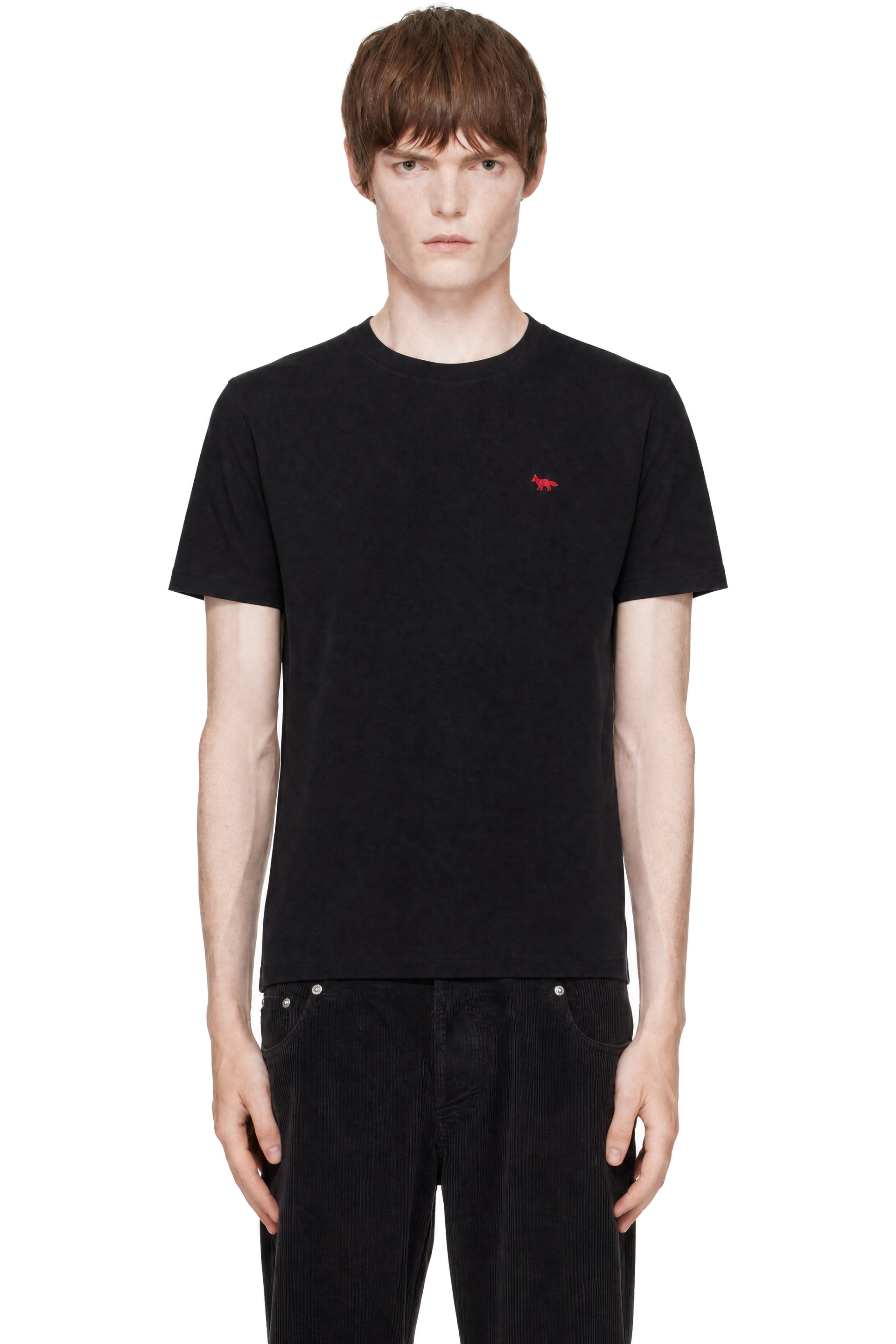 Maison Kitsuné - T-shirt décontracté noir à logo Fox rouge