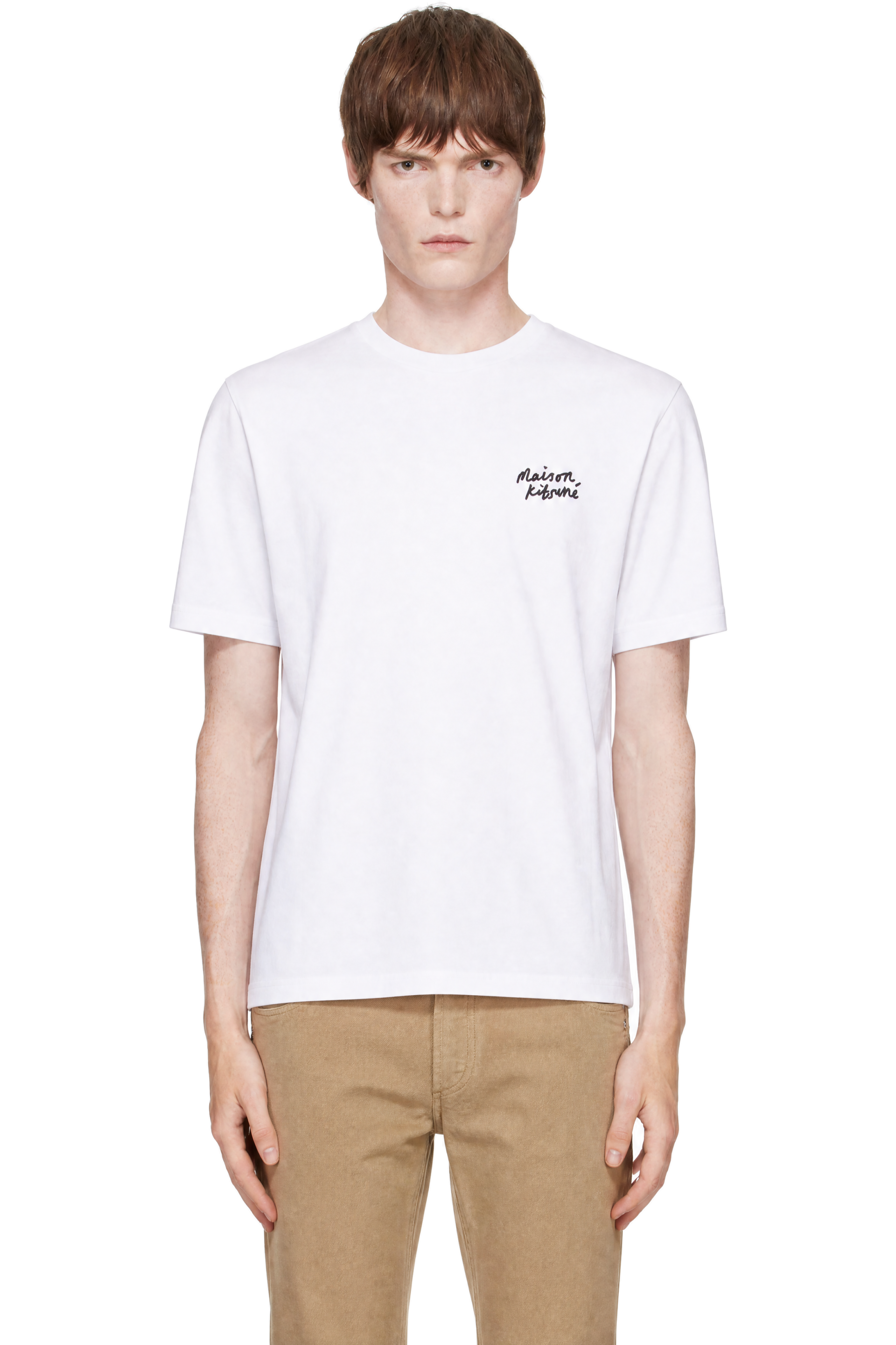 Maison Kitsuné - T-shirt décontracté blanc à logo calligraphié