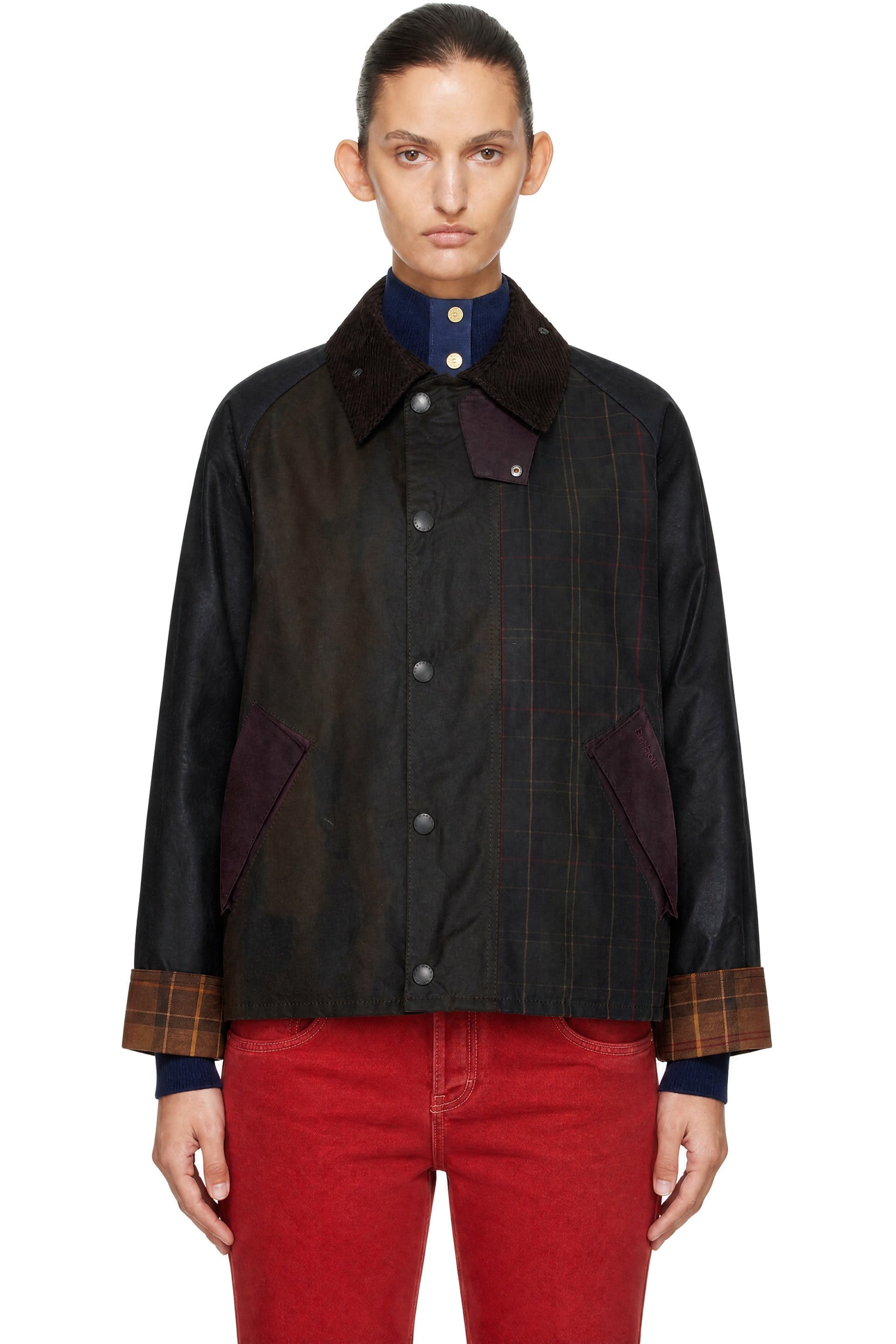 Barbour - Blouson Transport kaki en coton ciré à patchwork