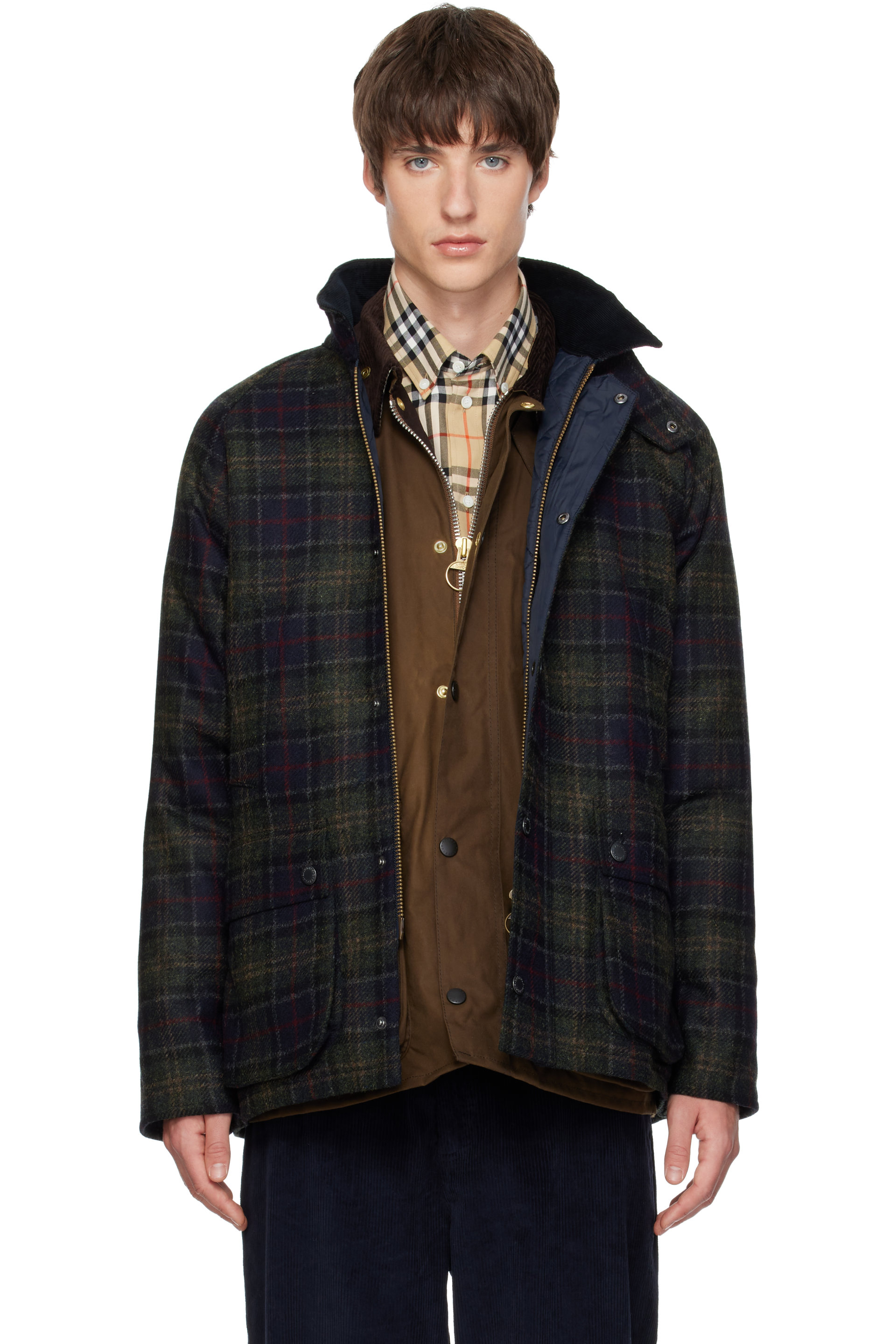 Barbour - Green & Navy Tartan Bedale Wool Jacket