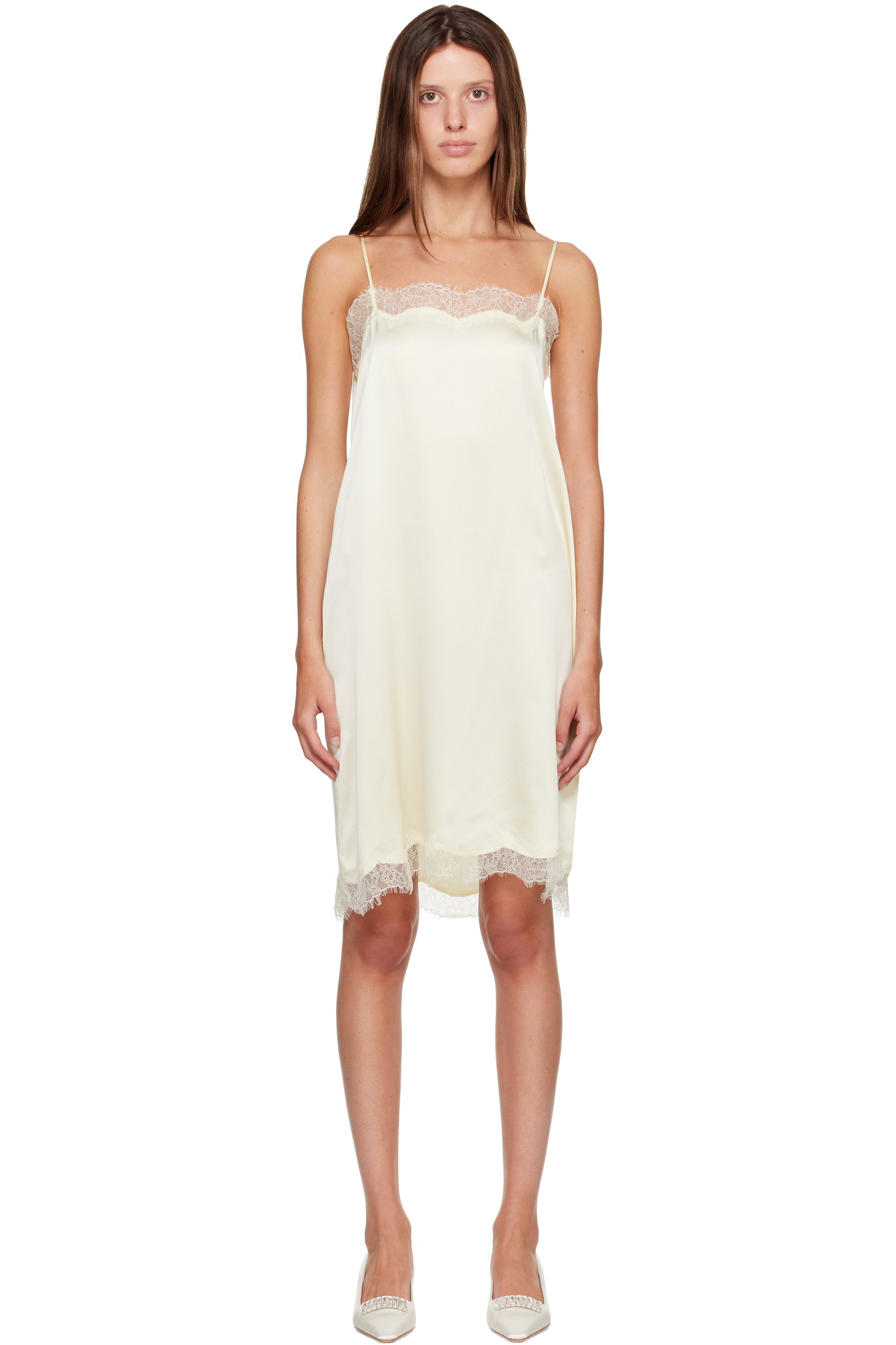 R2W - Yellow Milena Silk Lace Midi Dress
