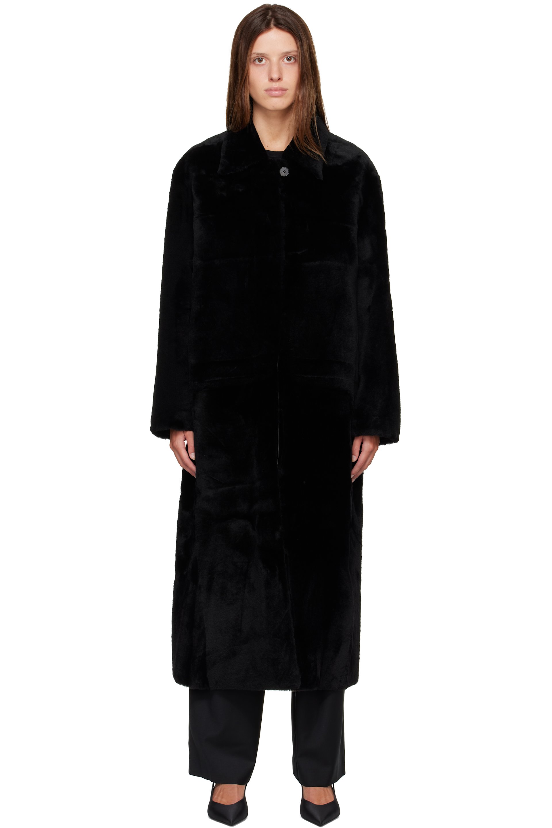 R2W - Black Naca Relaxed Fit Shearling Coat