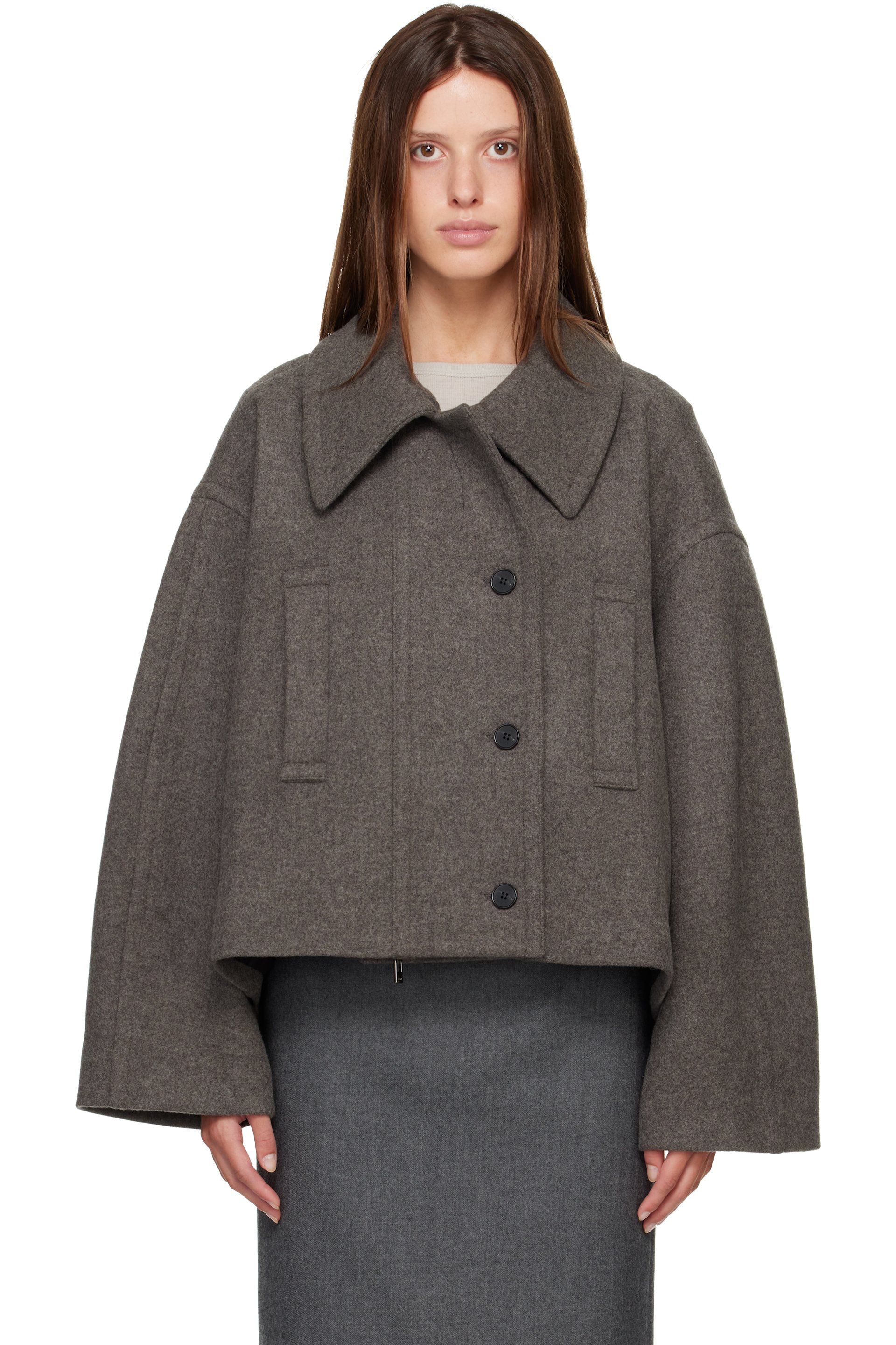 R2W - Gray Palma Wool Cash Double Short Jacket