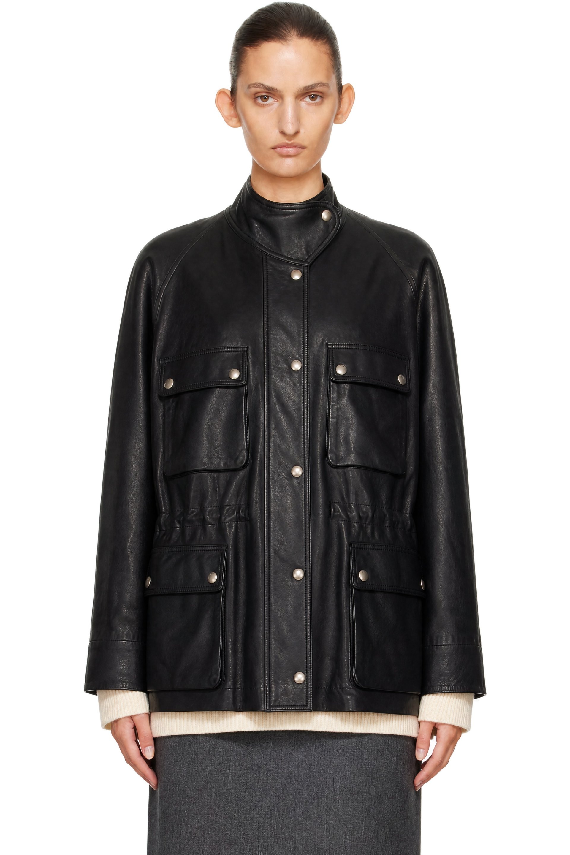 R2W - Blouson noir en cuir d'agneau à poches