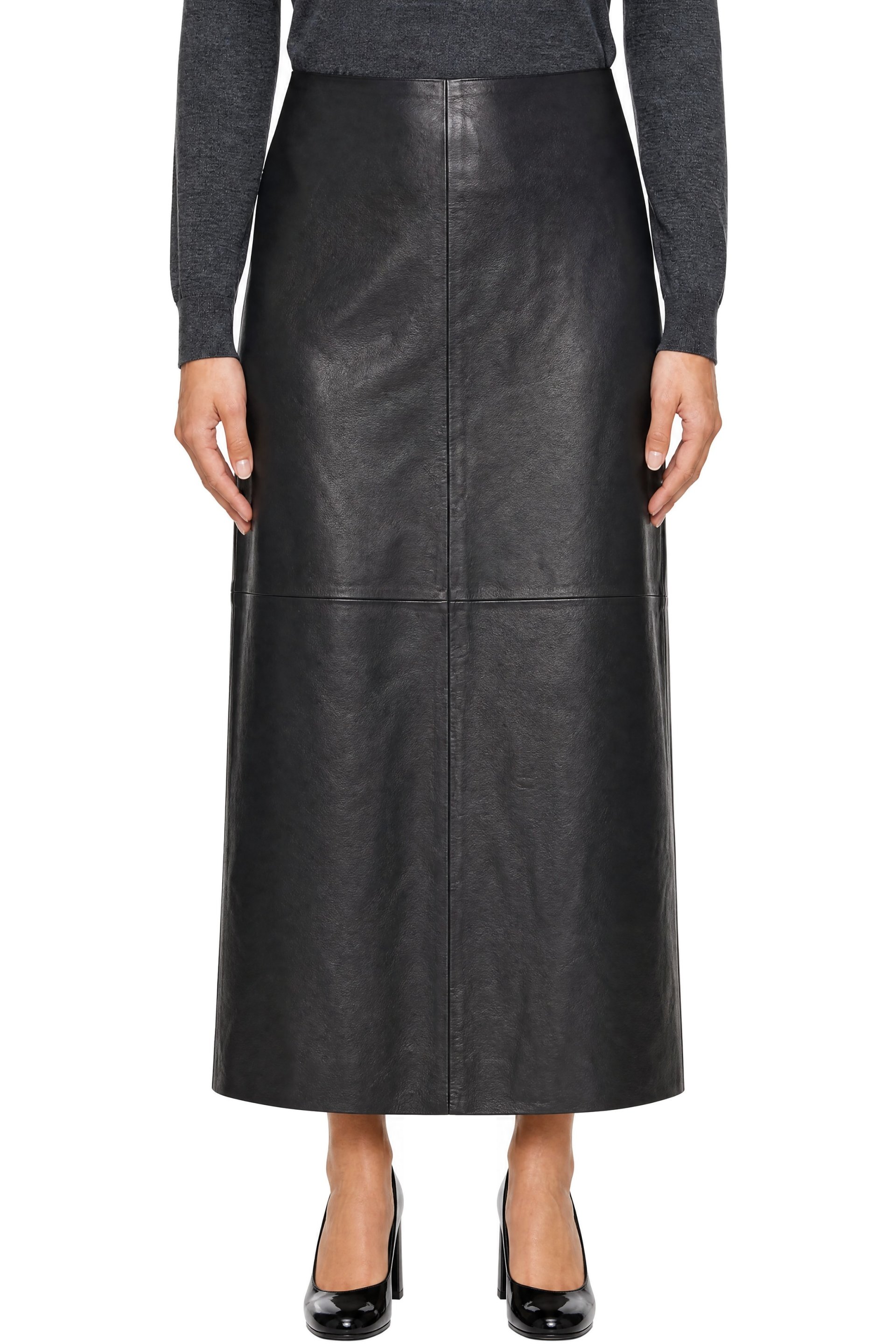 R2W - Black Beesham Leather Maxi Skirt