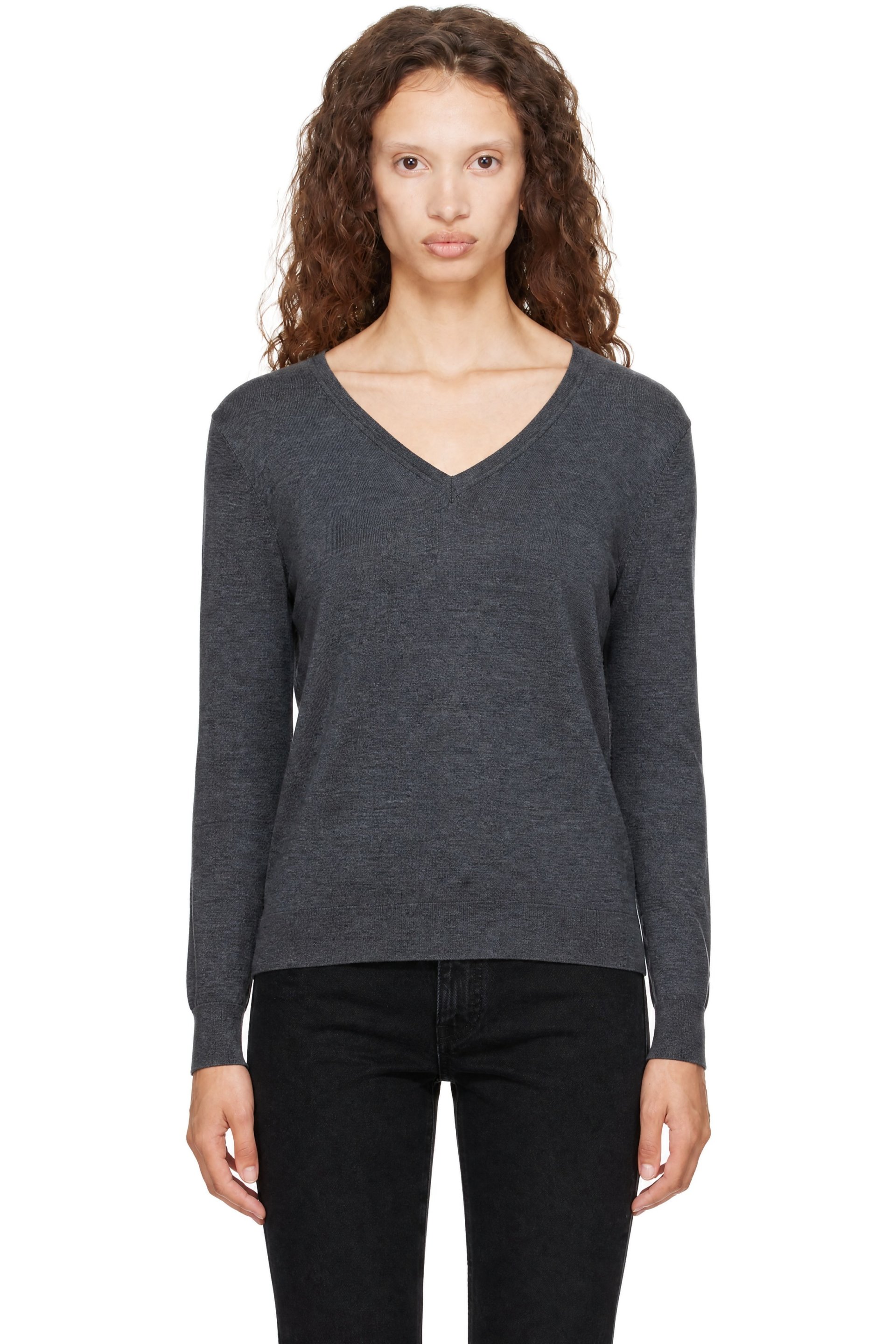 R2W - Pull décontracté Felipa gris en tricot de cachemire à col en V