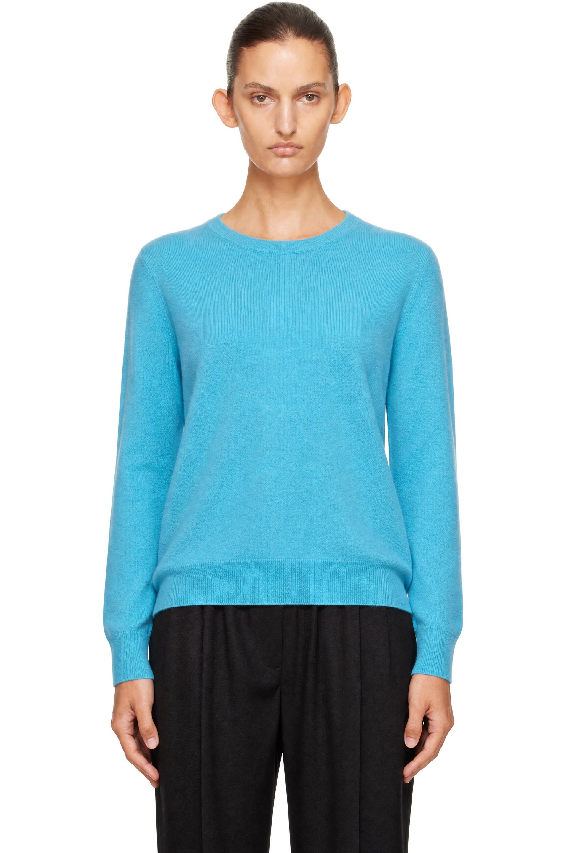 R2W - Pull bleu en tricot jauge 12 de cachemire à encolure arrondie