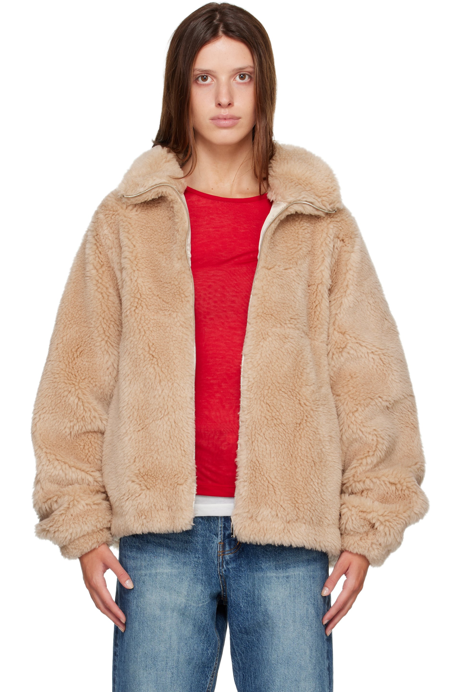 R2W - Beige Falco Oversized Wool Slik Jacket