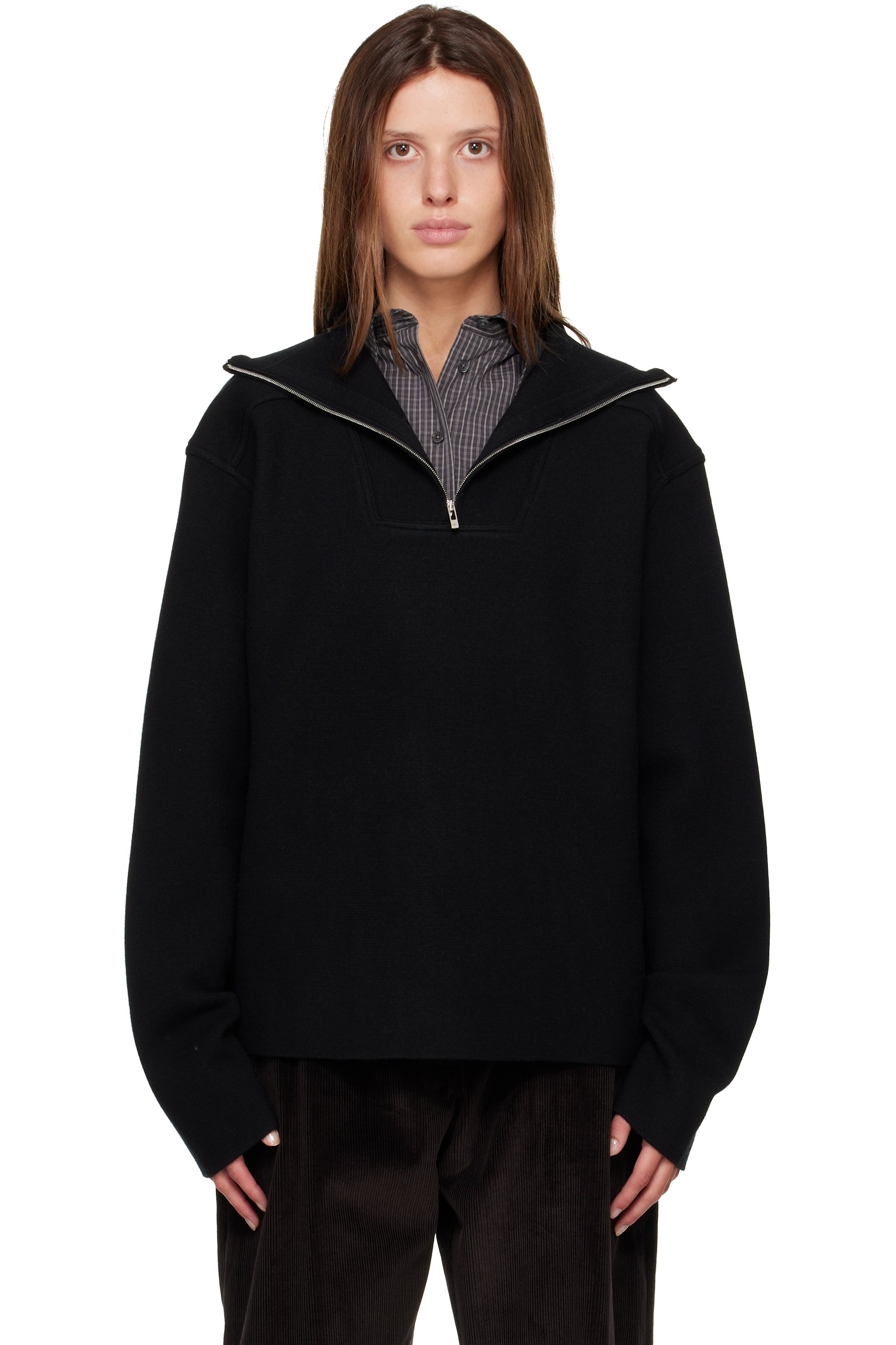 R2W - Black Paulo Wool Hairy Zip-Up Sweater
