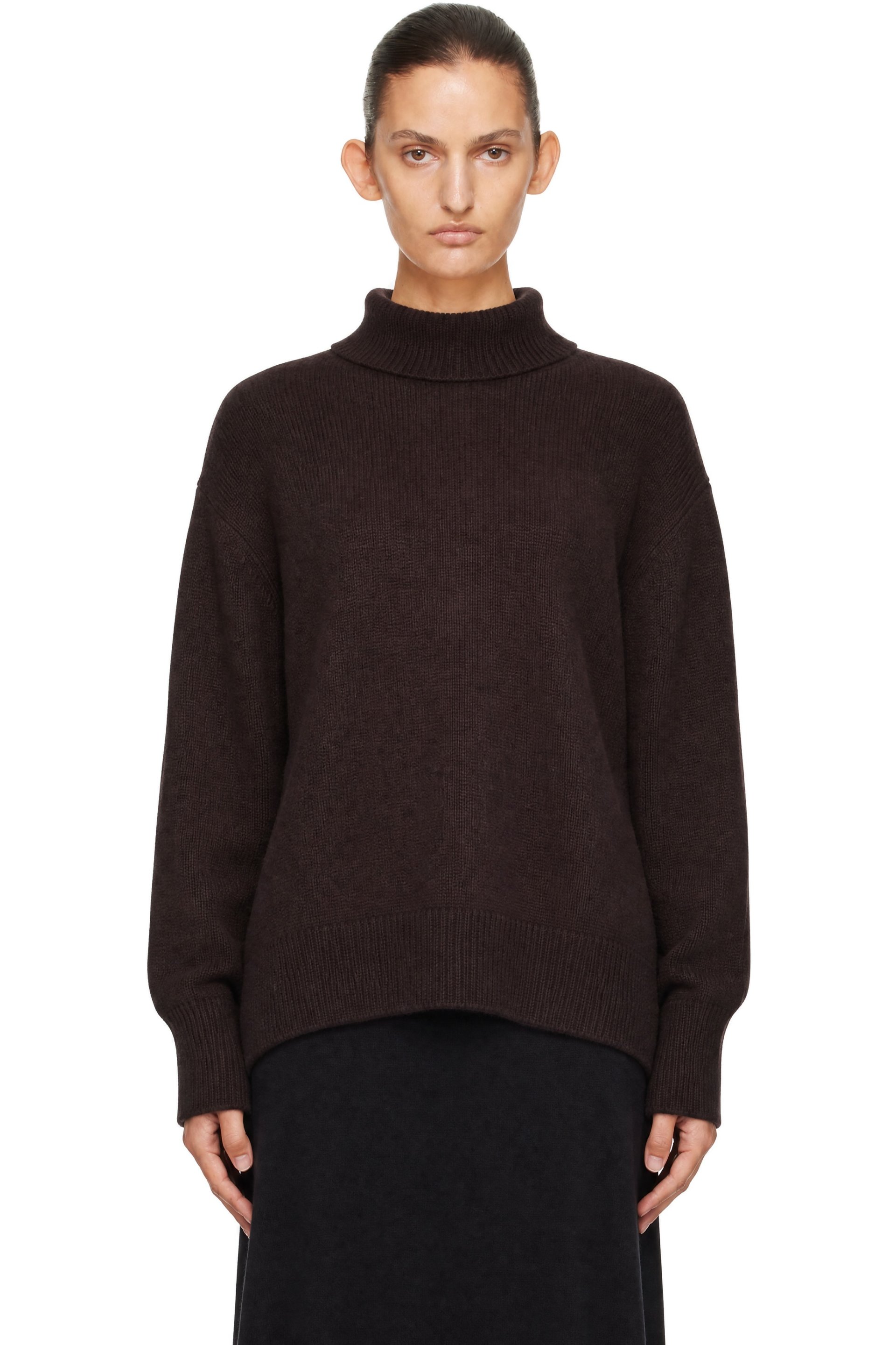 R2W - Pull Mery brun en tricot de cachemire à col roulé