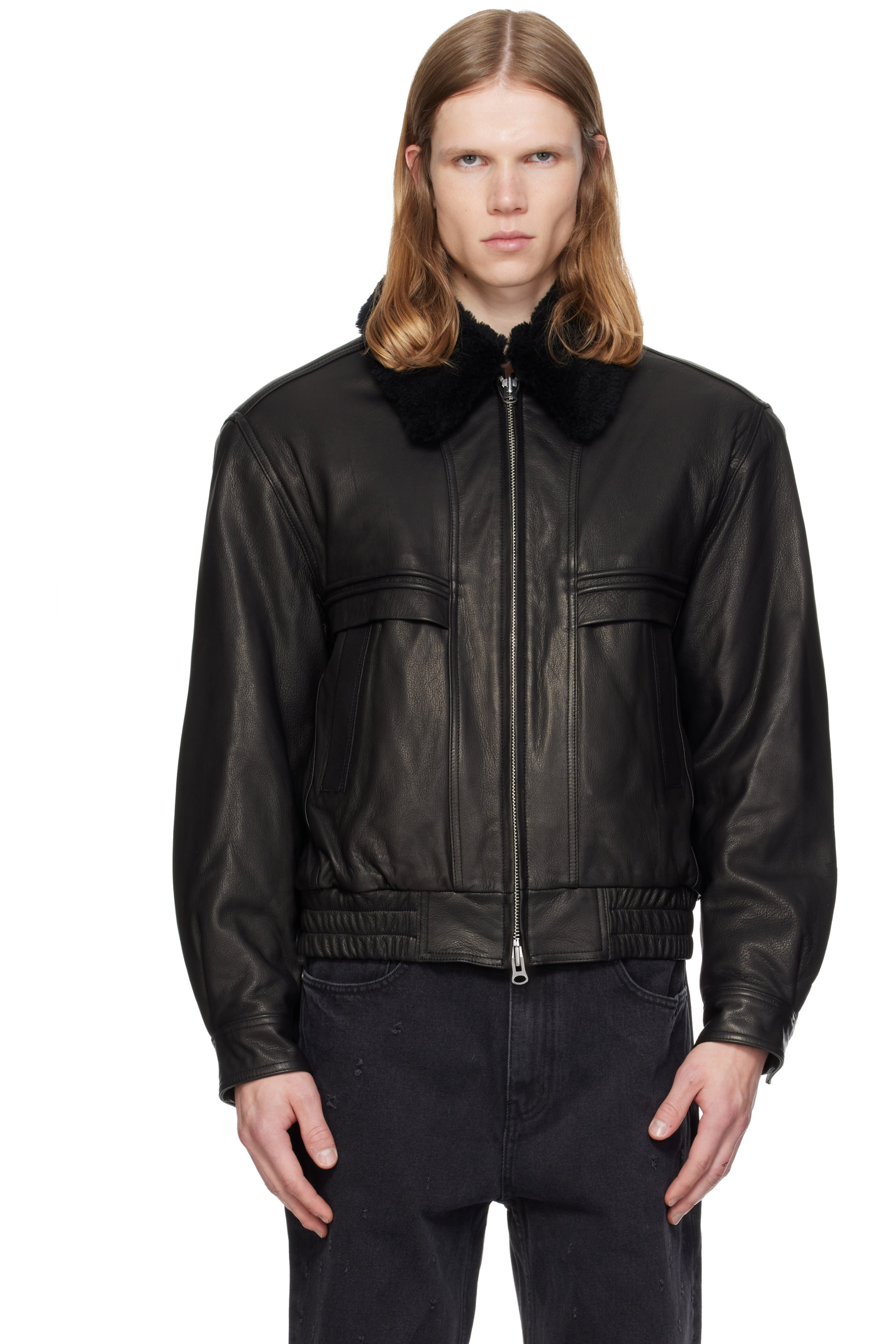 MMIC - Black Calder Leather Bomber Jacket