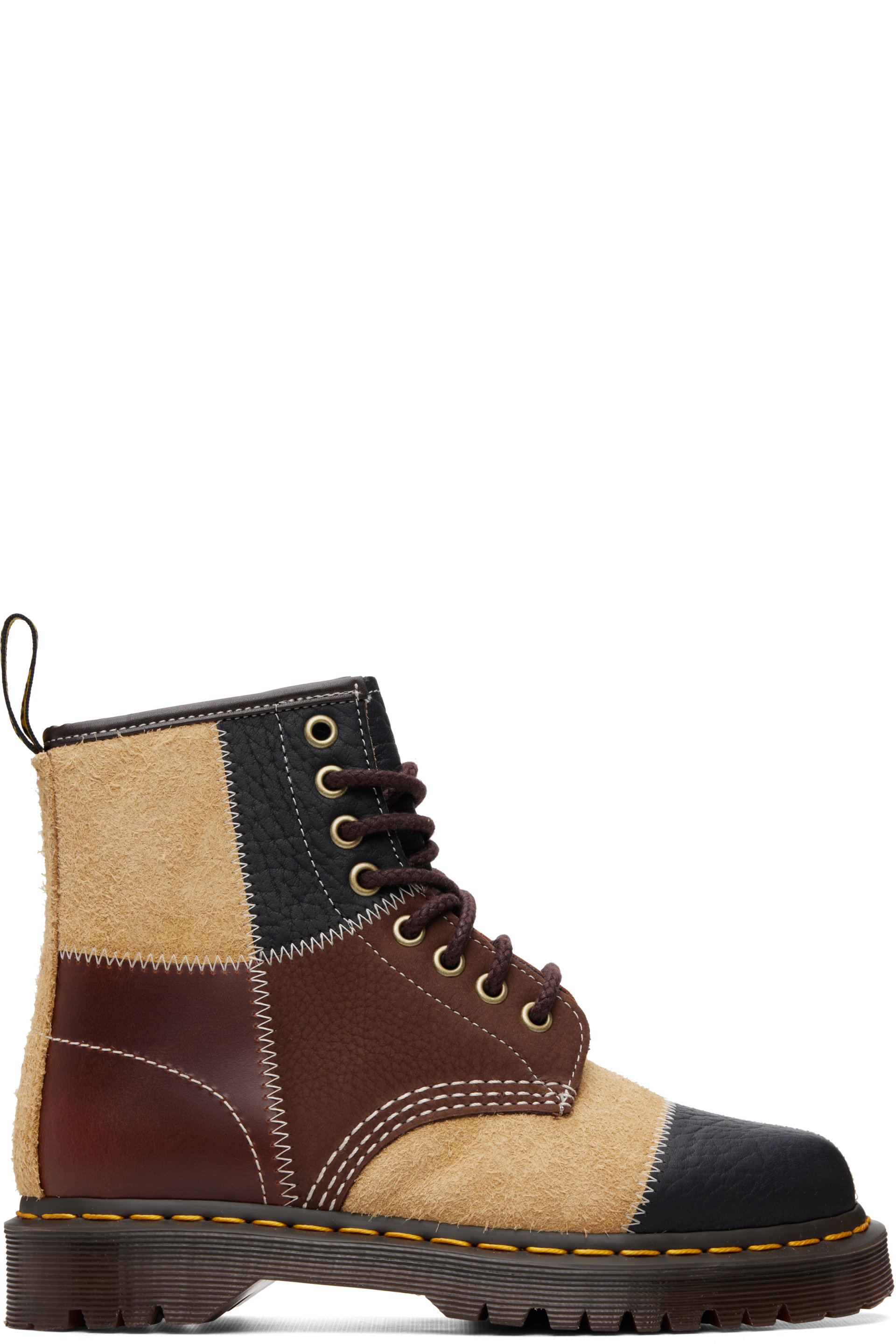 Dr. Martens - Brown & Beige 1460 Patchwork 8 Eye Lace Up Boots