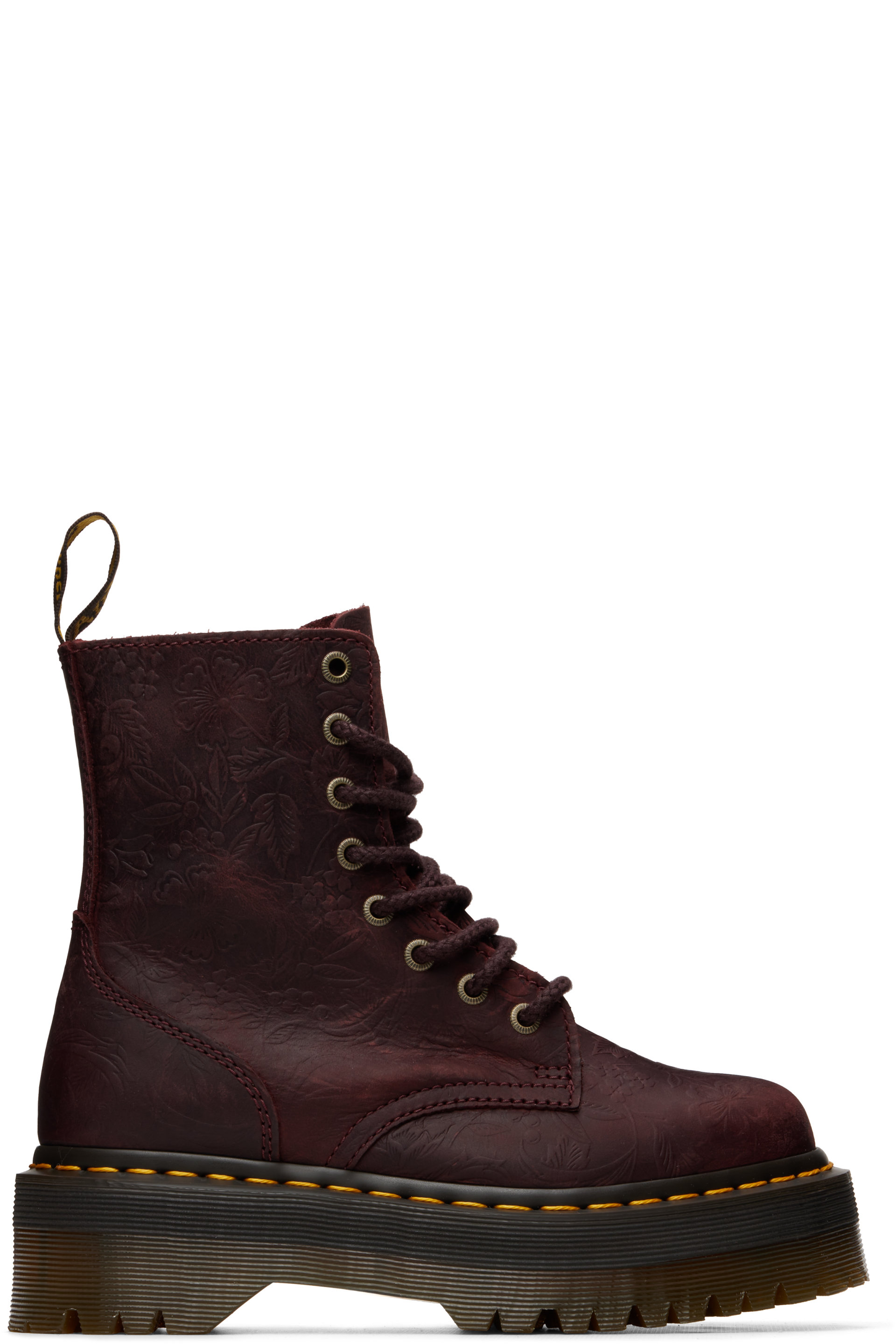 Dr. Martens - Burgundy Jadon Floral Emboss 8 Eye Platform Boots