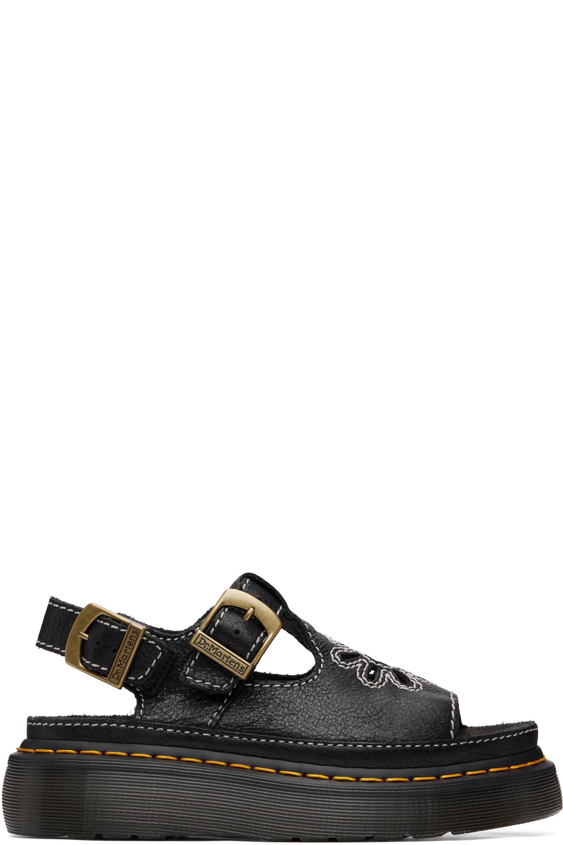 Dr. Martens - Black Dunnet Flower Full Grain Leather Sandals