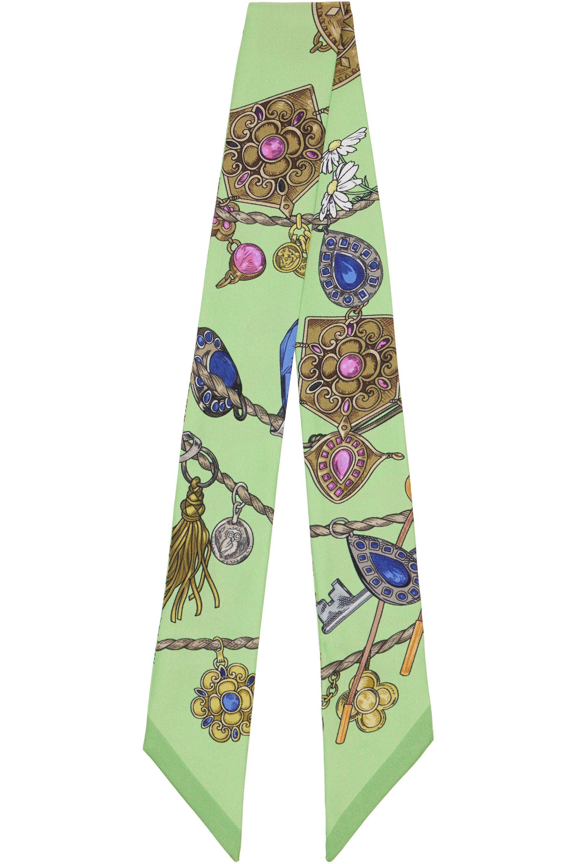 Versace - Green Printed Silk Twill Ribbon Scarf