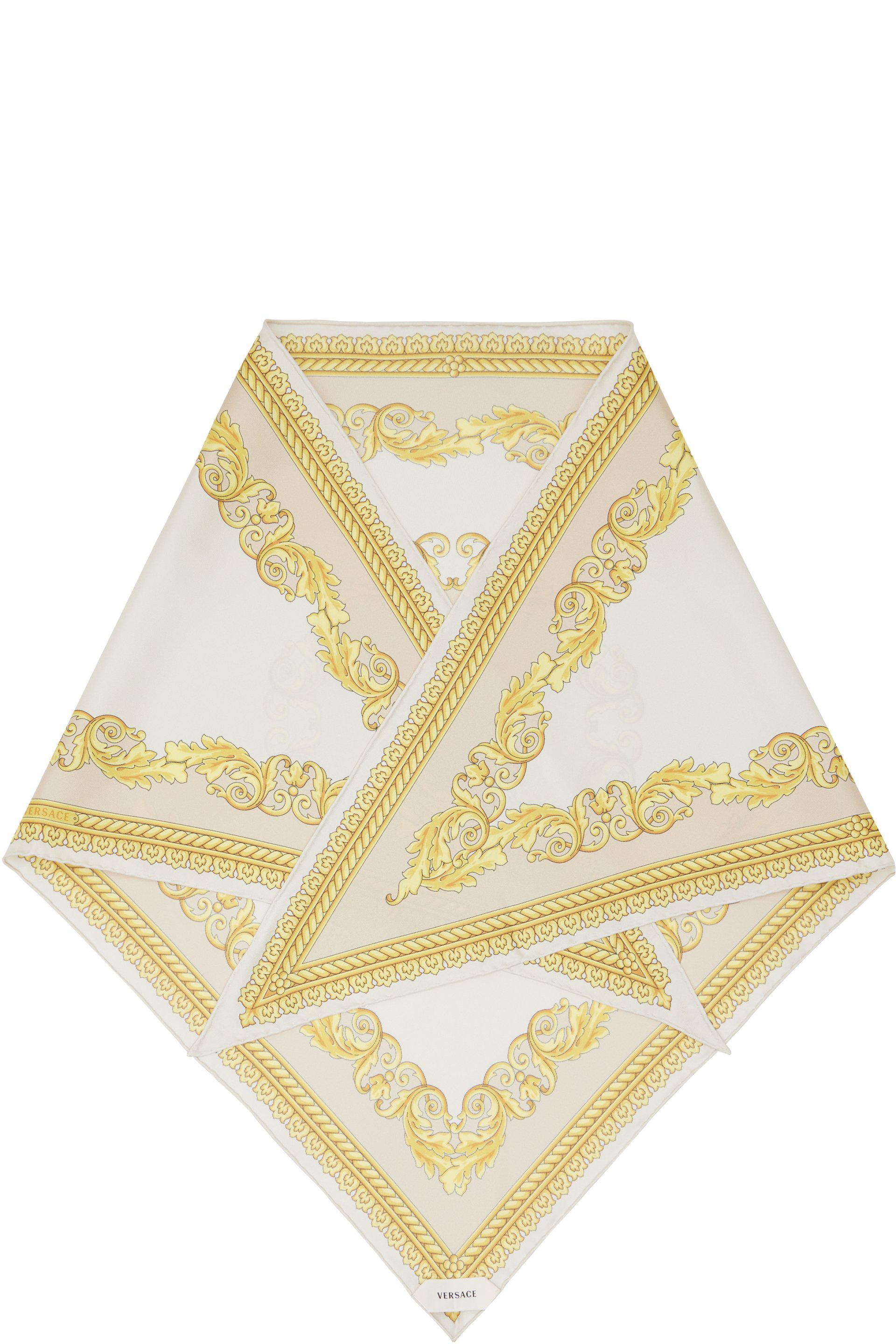 Versace - Off-White & Yellow Silk Twill Triangle Head Scarf