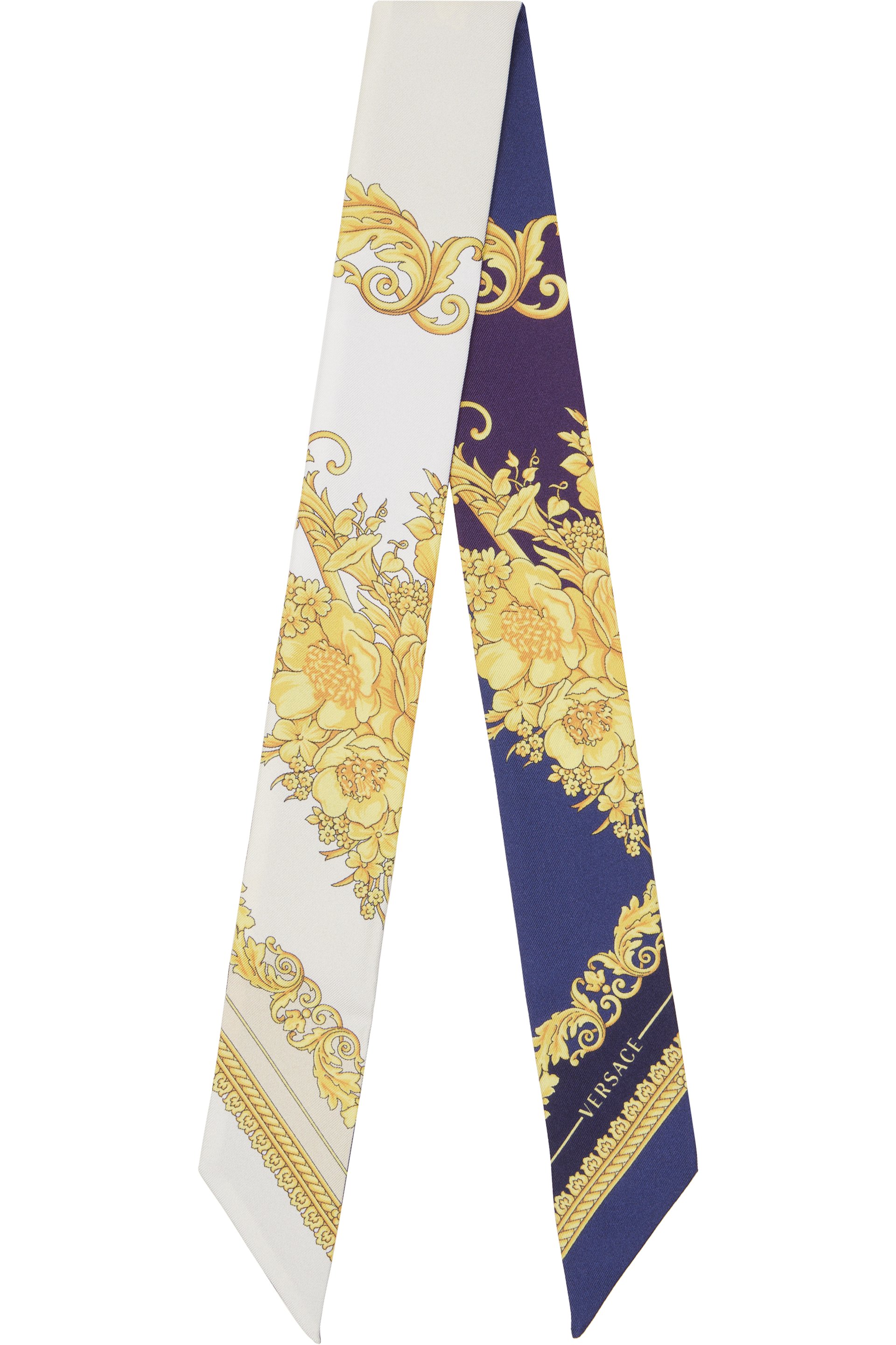 Versace - Navy & Off-White Silk Twill Ribbon Scarf