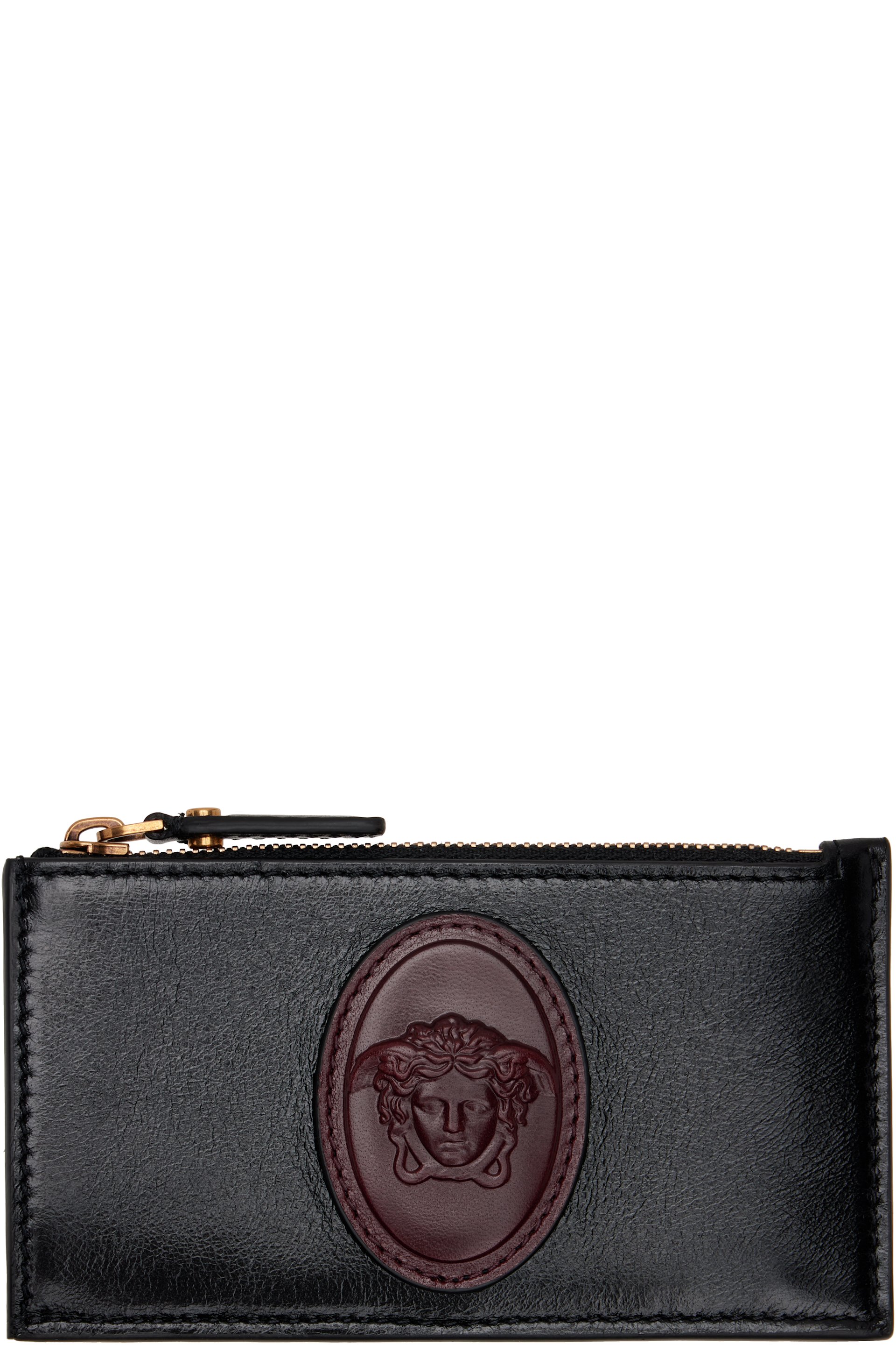 Versace - Black & Brown Roomy Leather Zip Card Holder