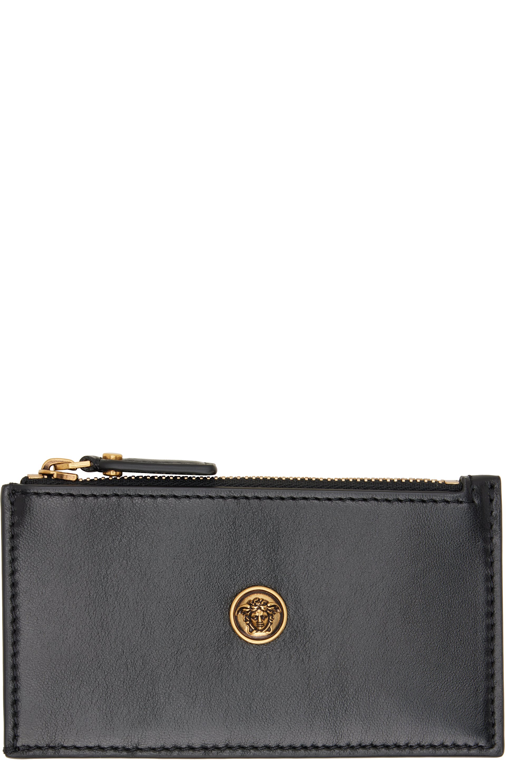 Versace - Black Emblème Leather Zip Card Holder