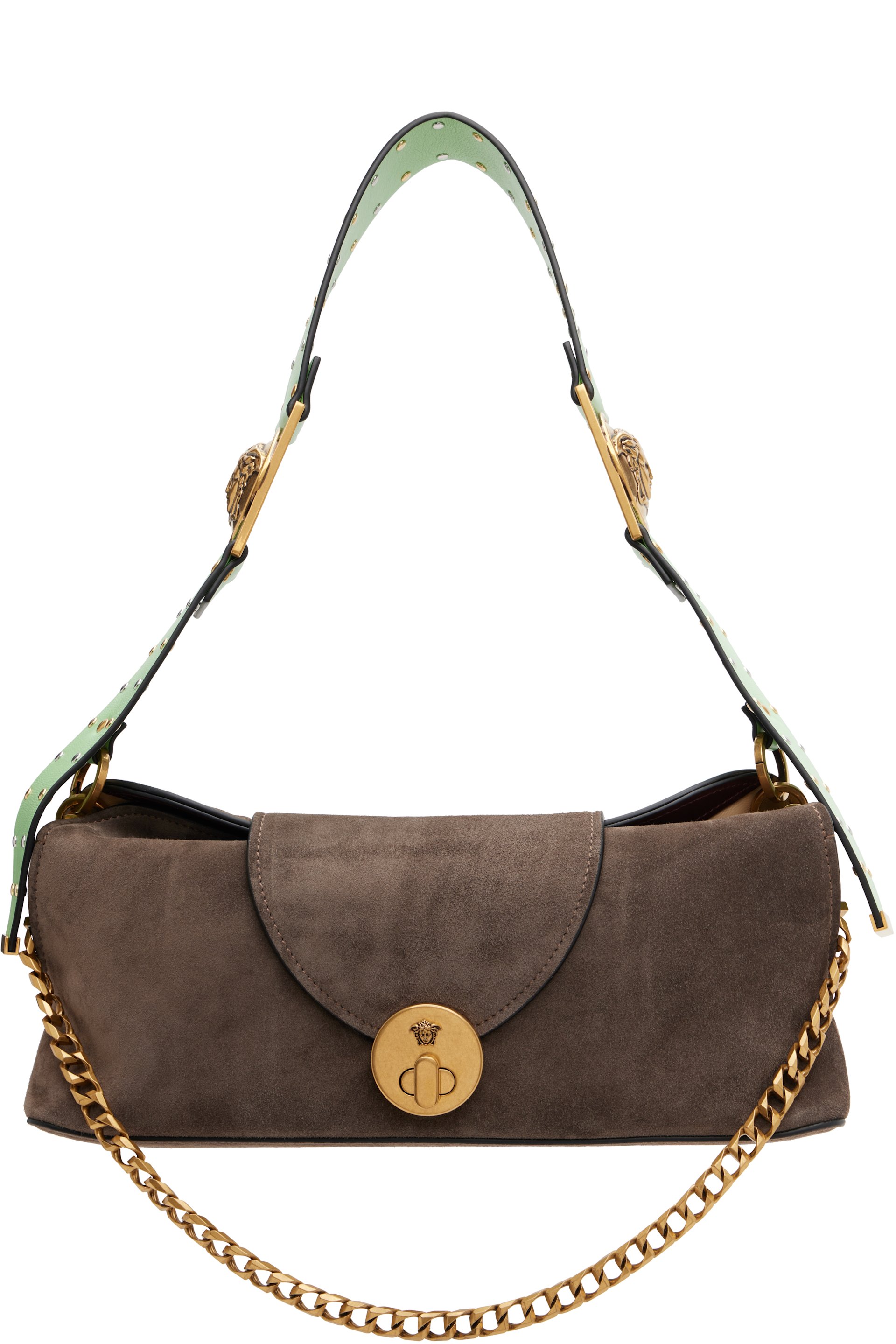 Versace - Brown Vivian Embellished Suede Clutch