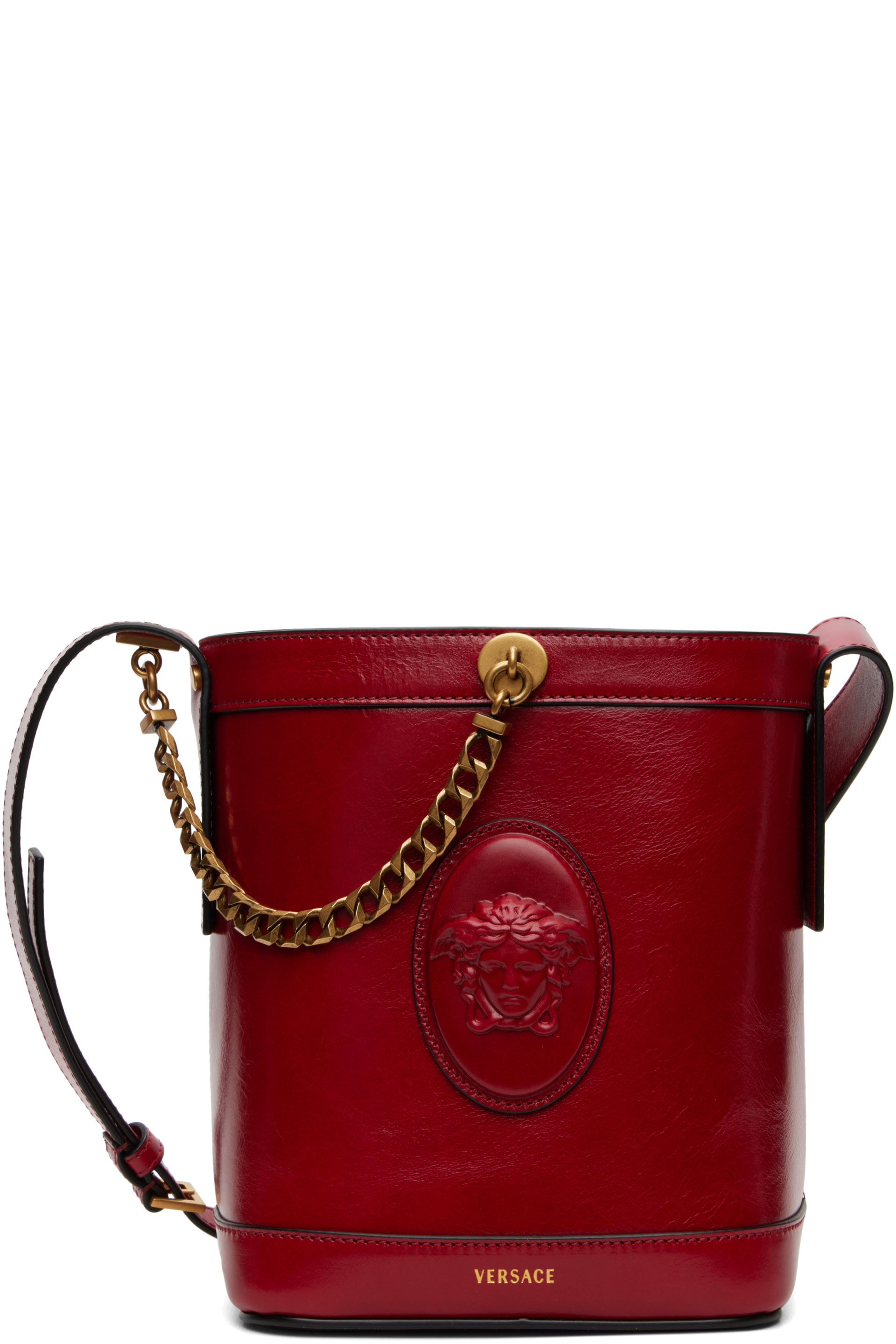 Versace - Red Pivot Mini Leather Bucket Bag