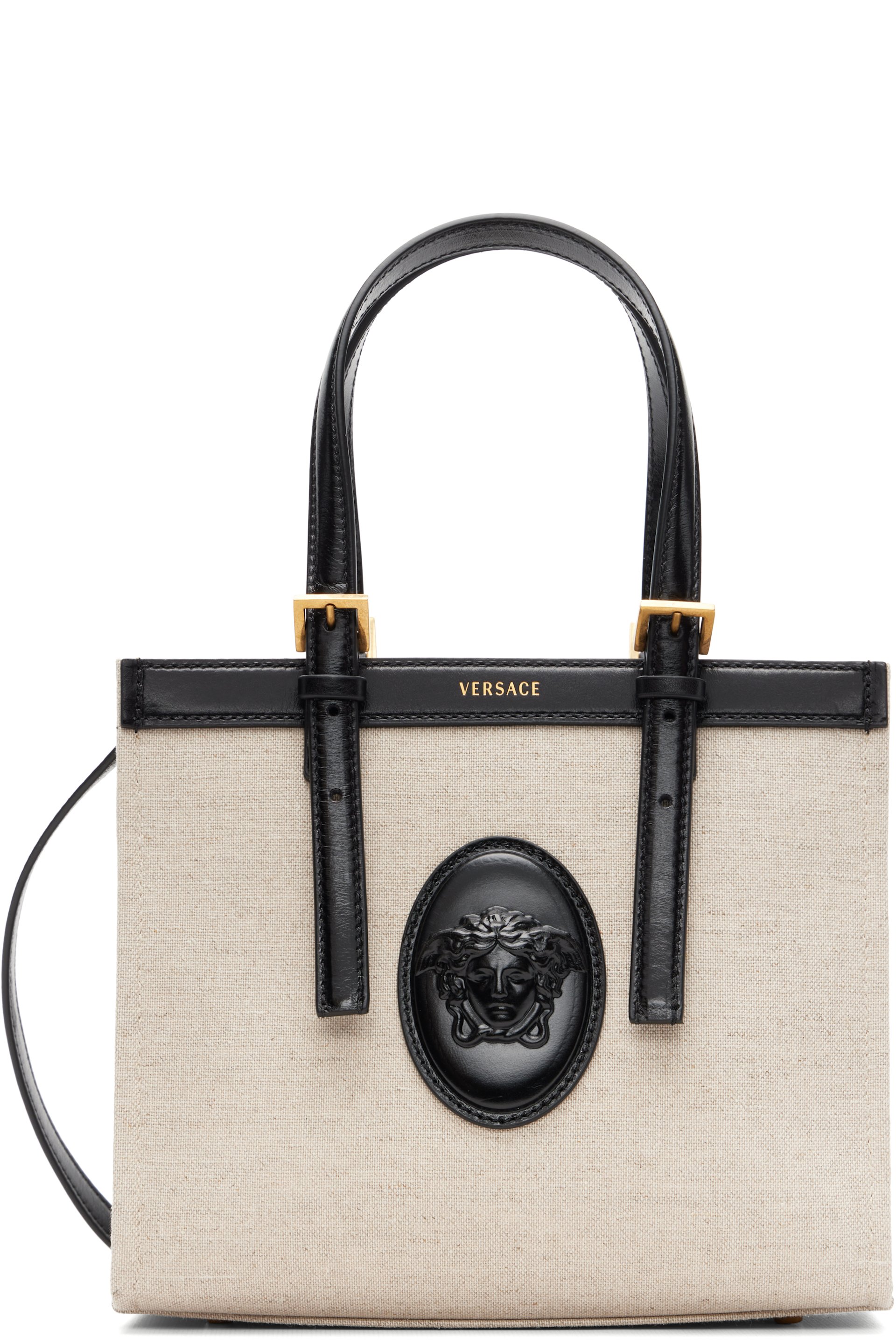 Versace - 米色 & 黑色迷你 Rivière Canvas 托特包