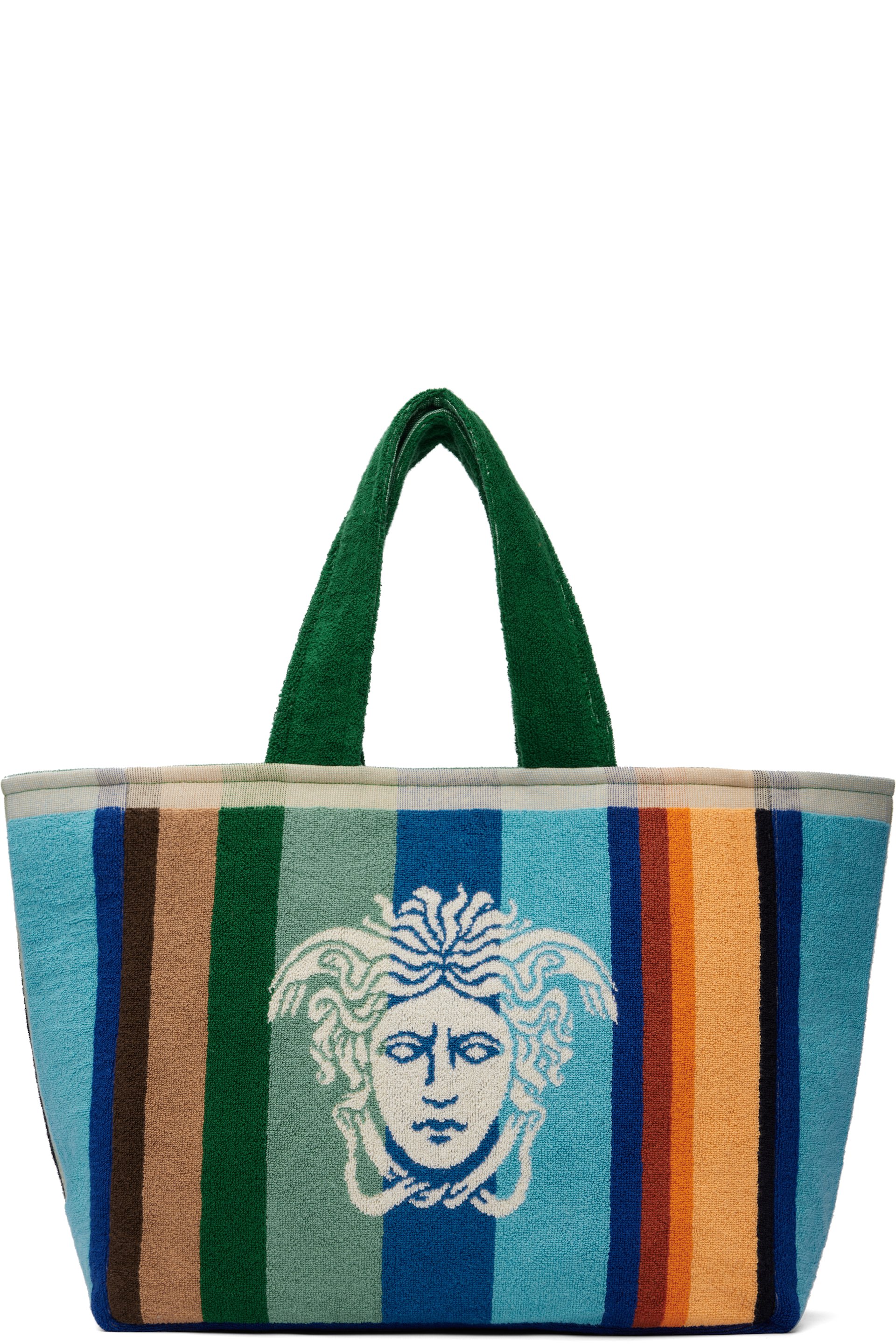 Versace - Cabas multicolore en tissu éponge de coton à rayures en jacquard