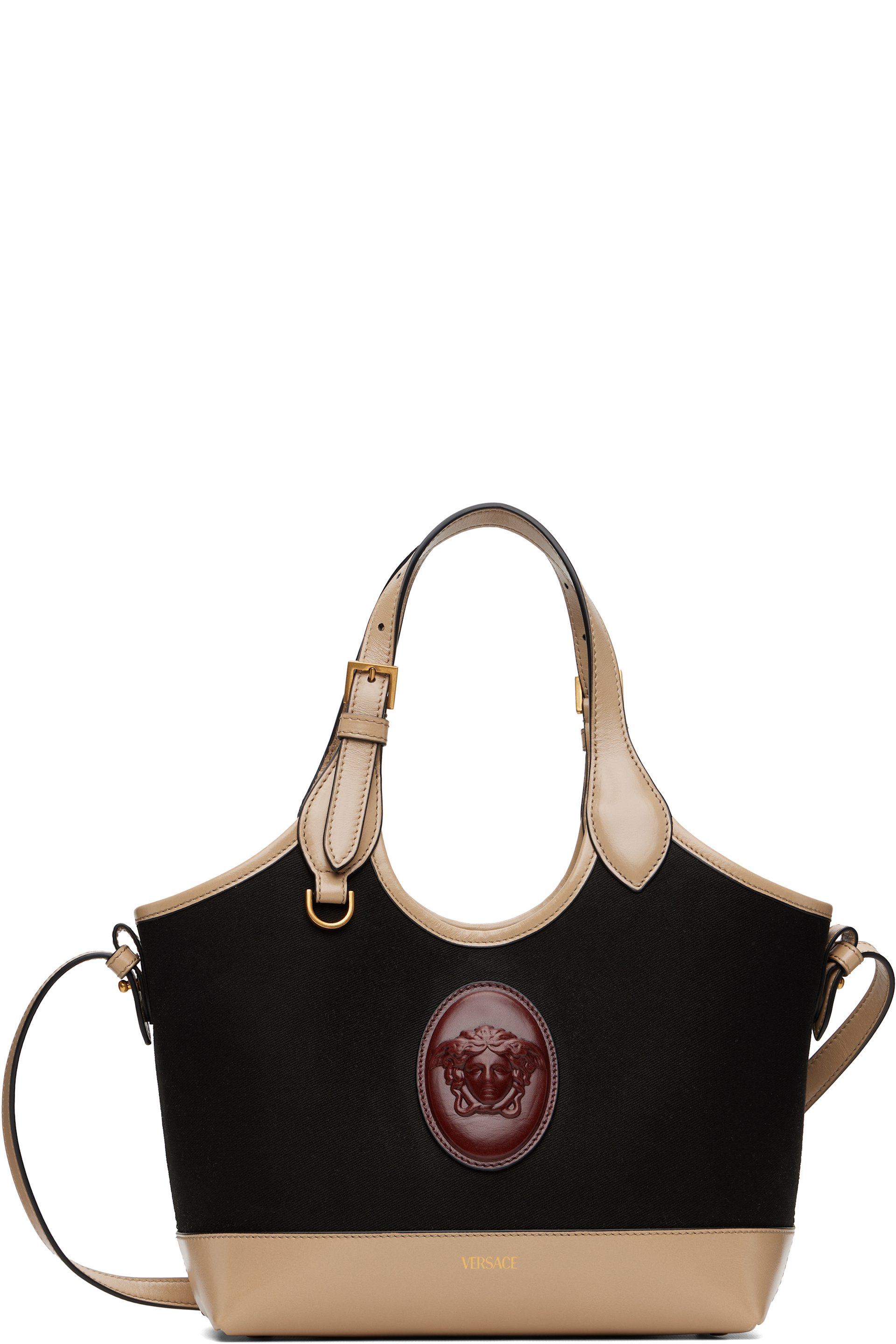 Versace - Black & Beige Rivière Small Canvas Tote