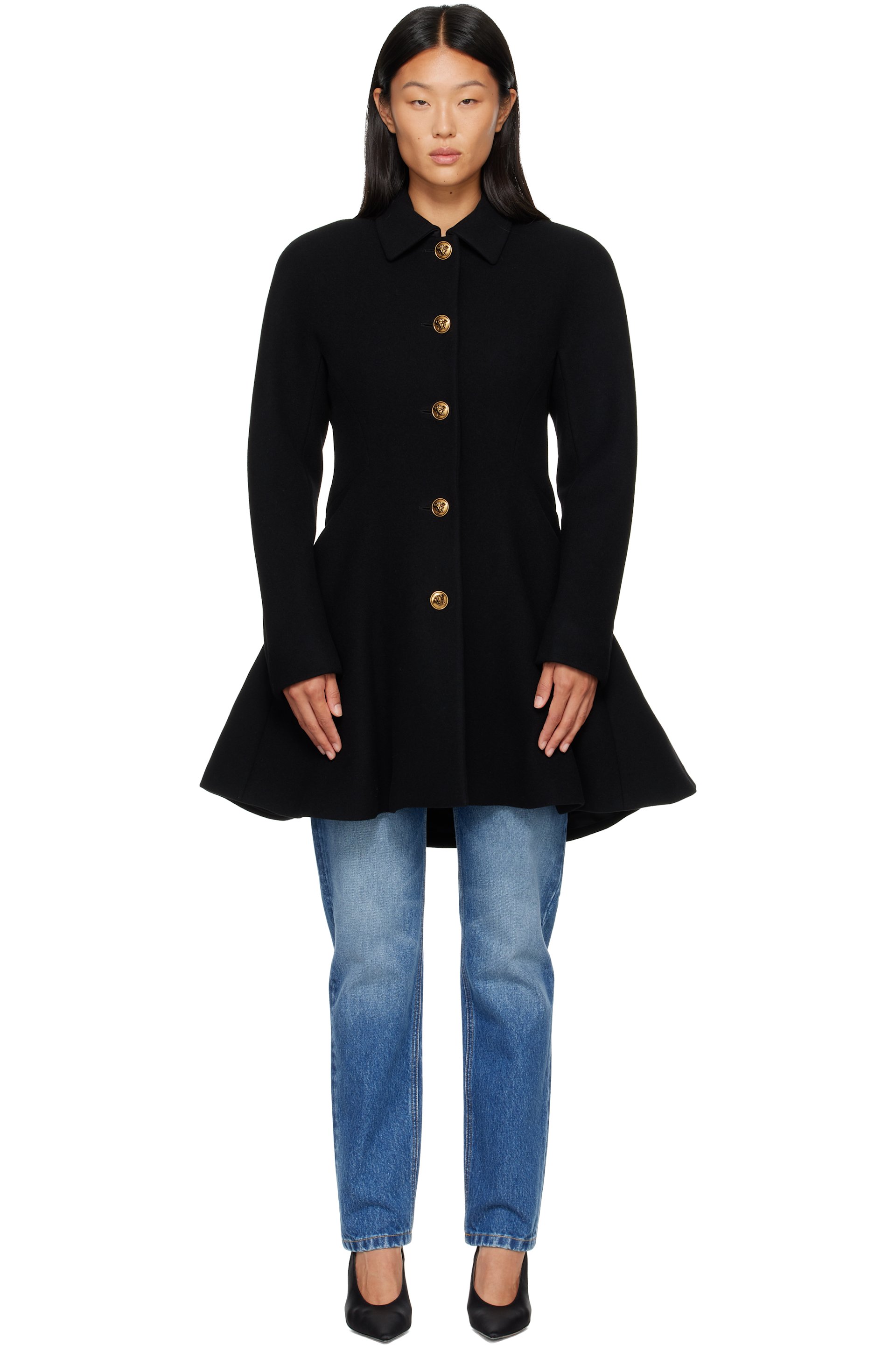 Versace - Manteau noir en laine