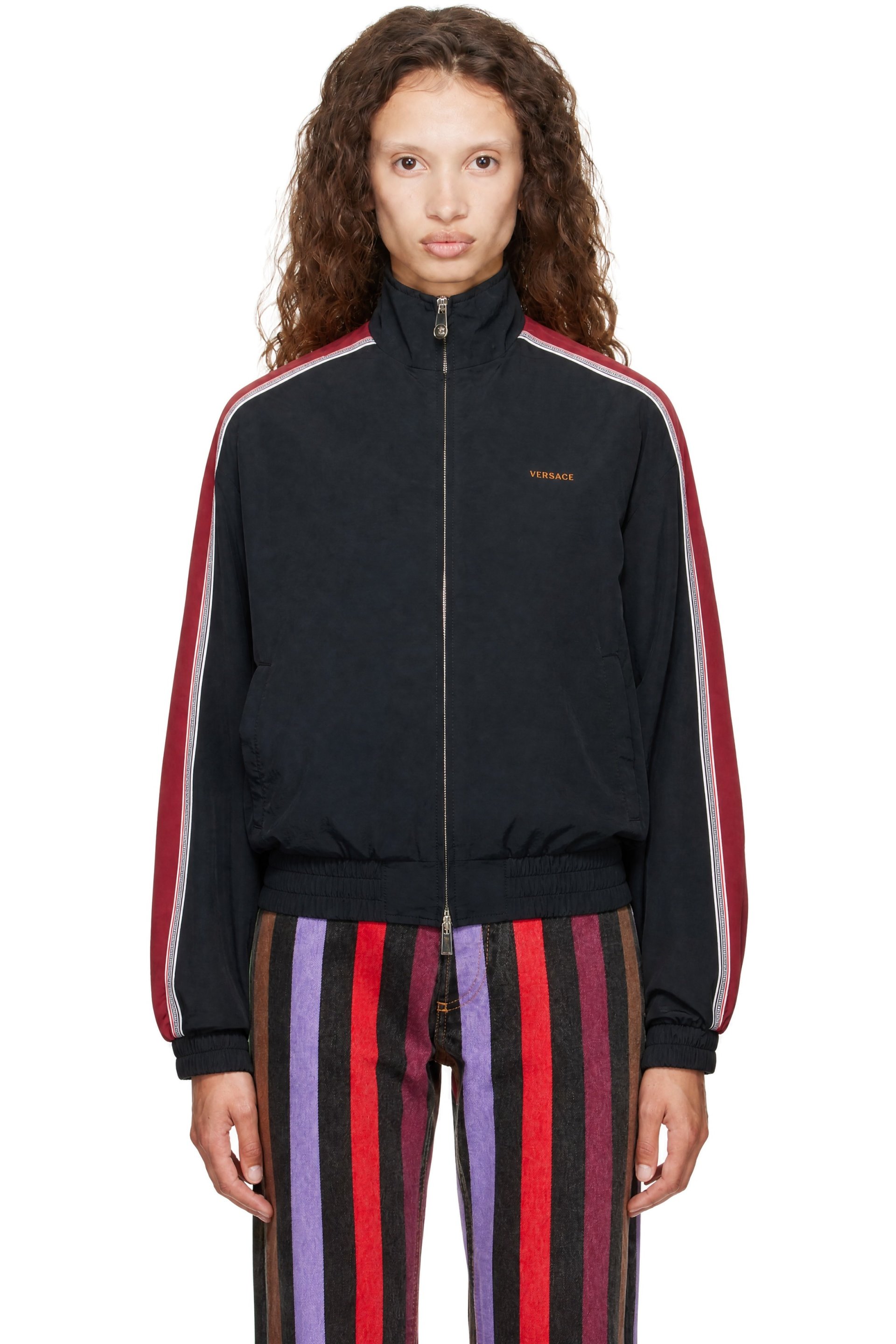 Versace - Black Embroidered-Logo Nylon Blouson Jacket
