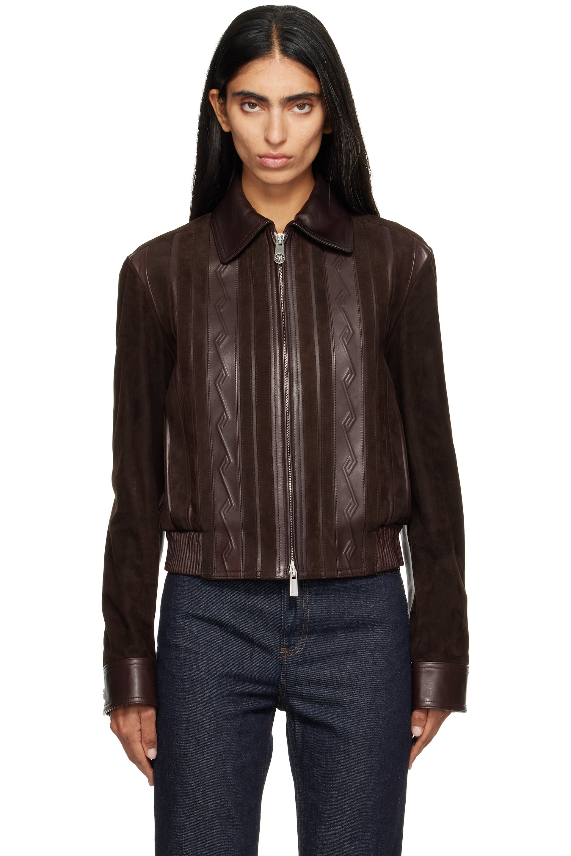 Versace - Brown Nappa Leather & Suede Blouson Jacket