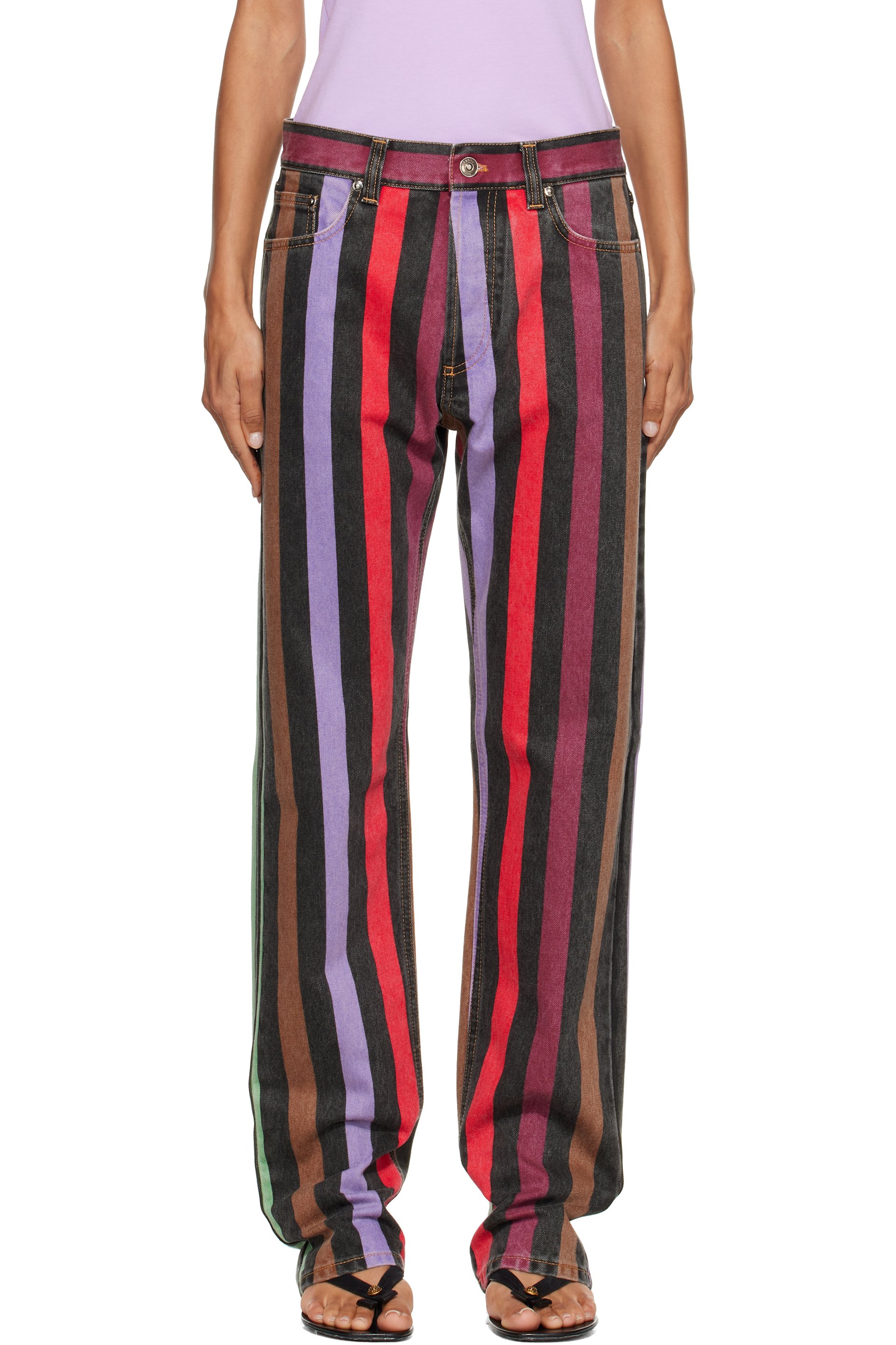 Versace - Jean droit multicolore à rayures