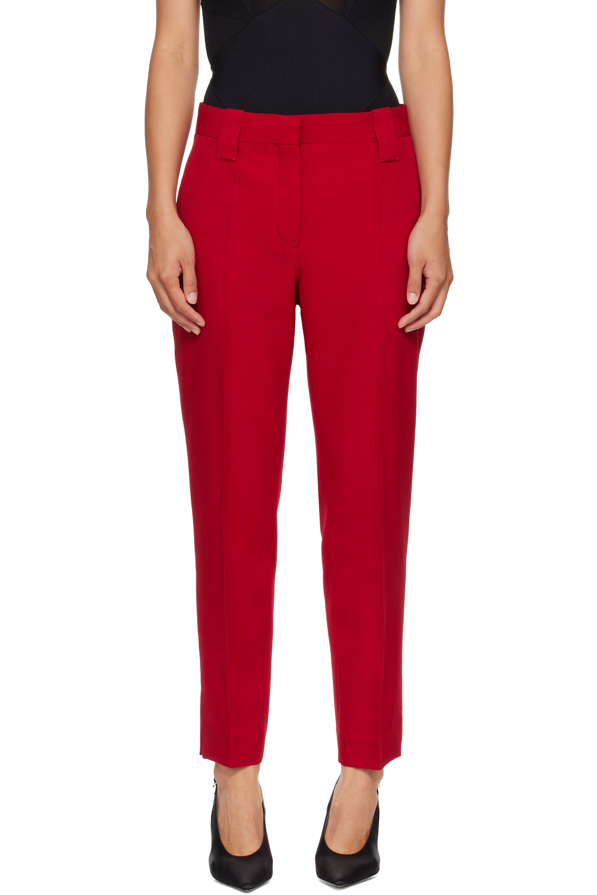 Versace - Pantalon rouge en grain de poudre de laine
